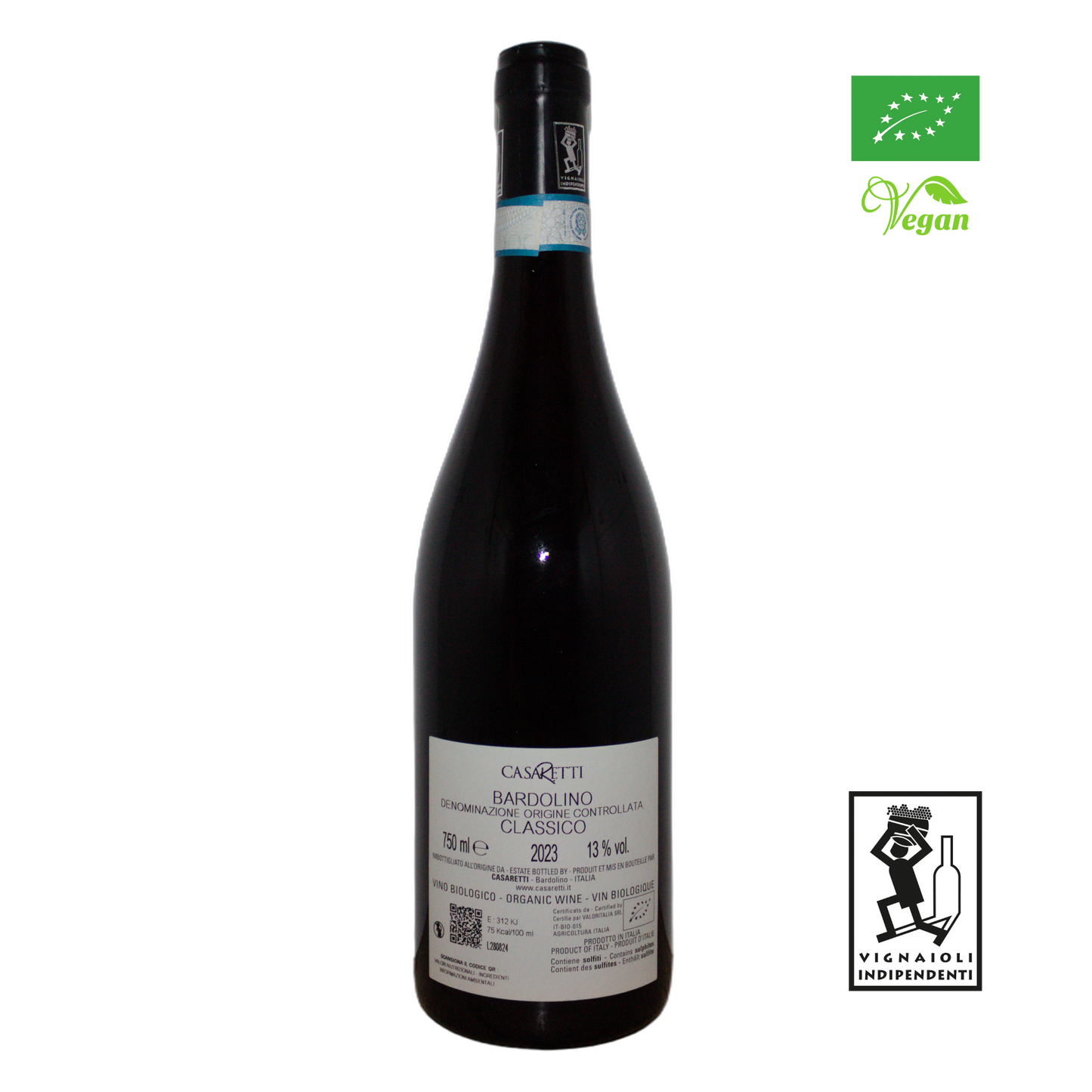 Technical back label for Casaretti Bardolino Classico DOC - Nutrition and ingredients