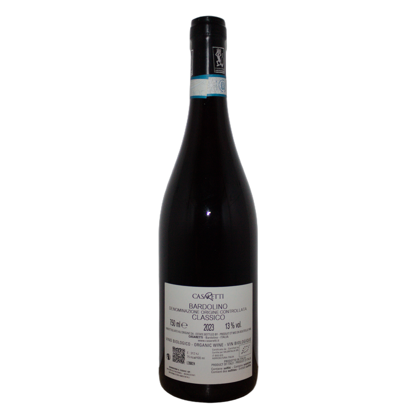 Technical back label for Casaretti Bardolino Classico DOC - Nutrition and ingredients