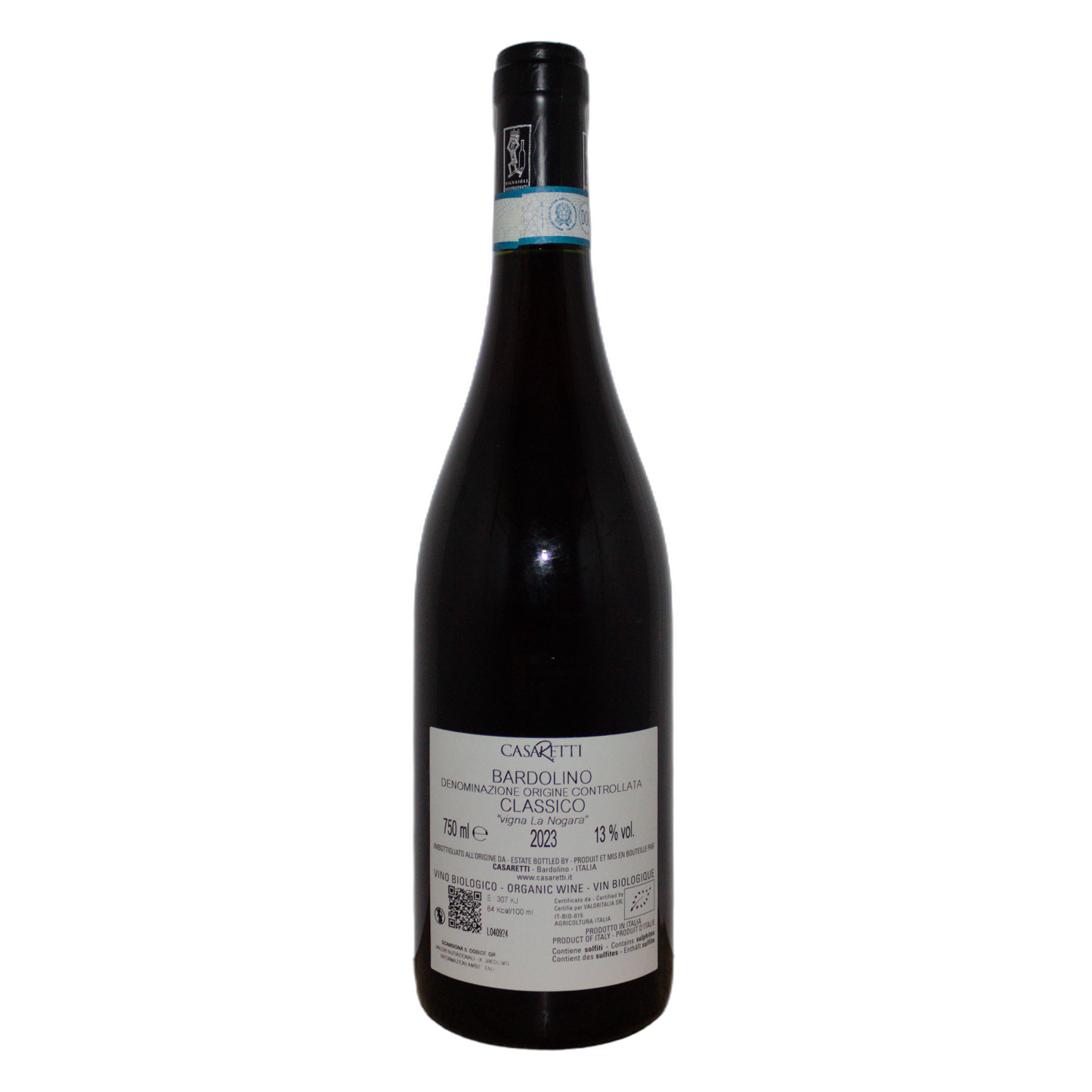 Technical back label for Casaretti Bardolino La Nogara DOC - Nutrition and ingredients