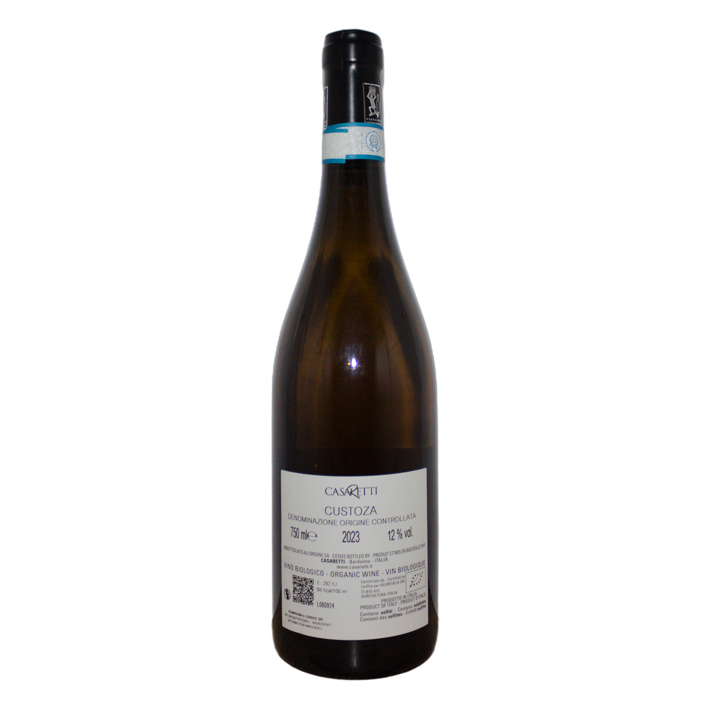 Technical back label for Casaretti Bianco di Custoza DOC - Nutrition and ingredients