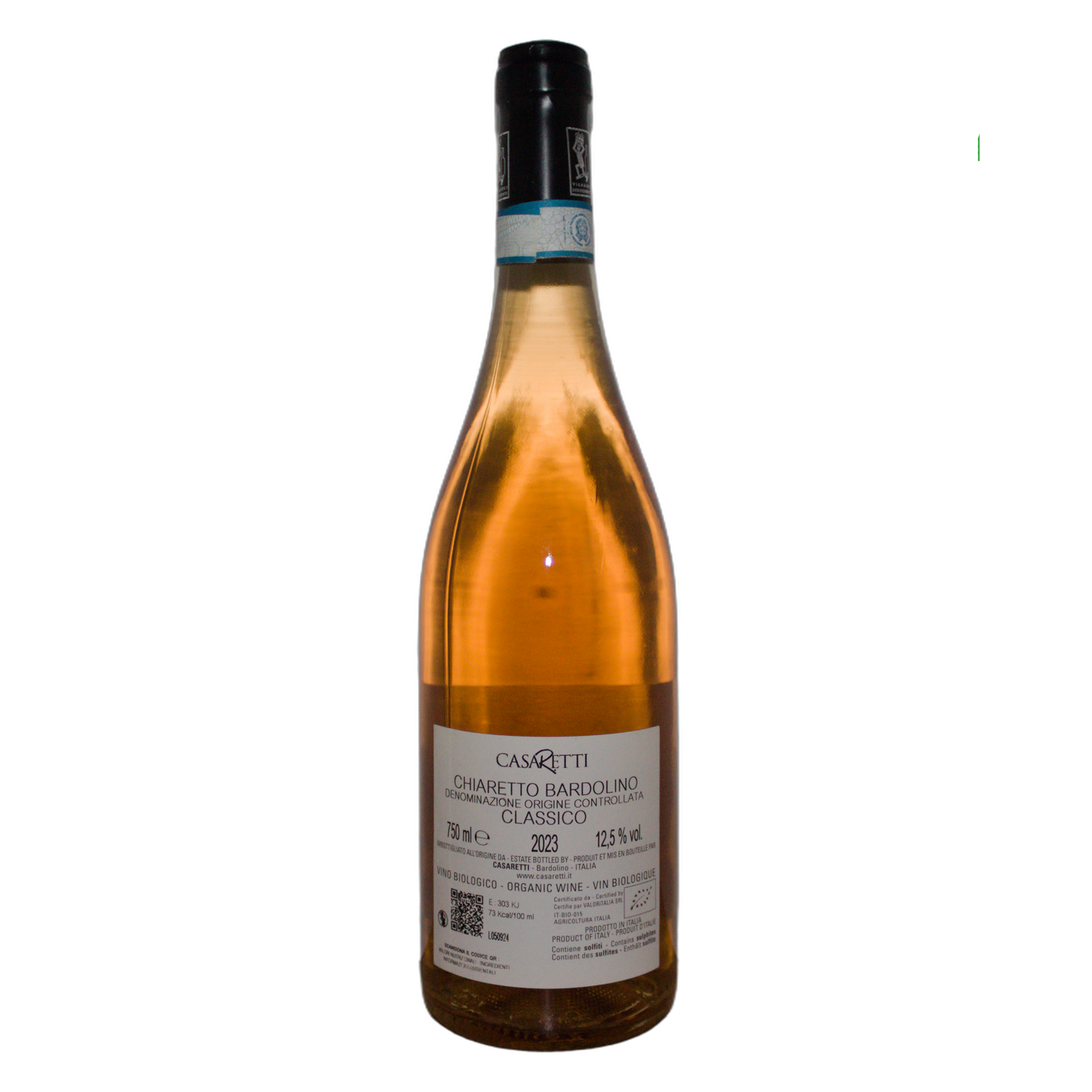 Technical back label for Casaretti Rosa dei Casaretti DOC - Nutrition and ingredients