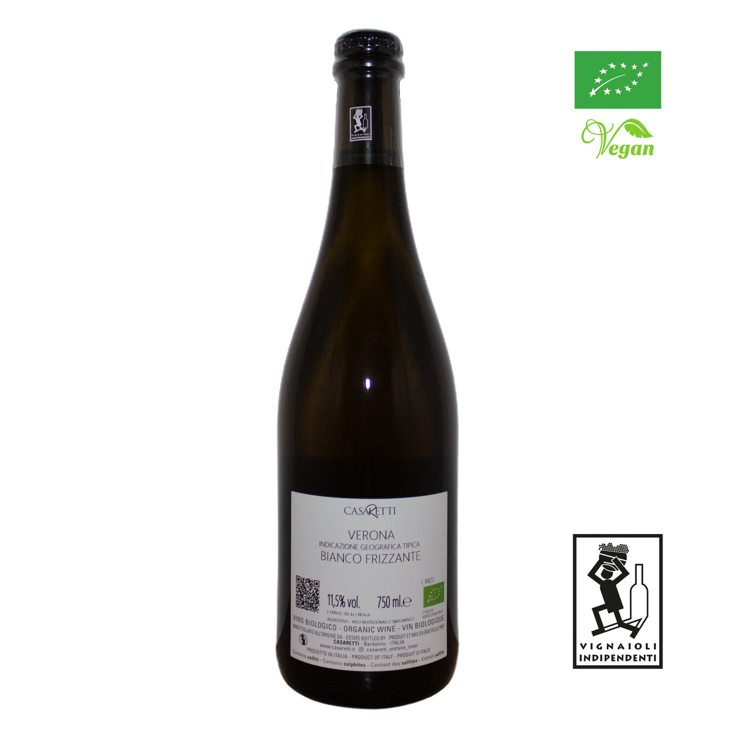 Technical back label for Casaretti Verona Bianco Frizzante IGT - Nutrition and ingredients