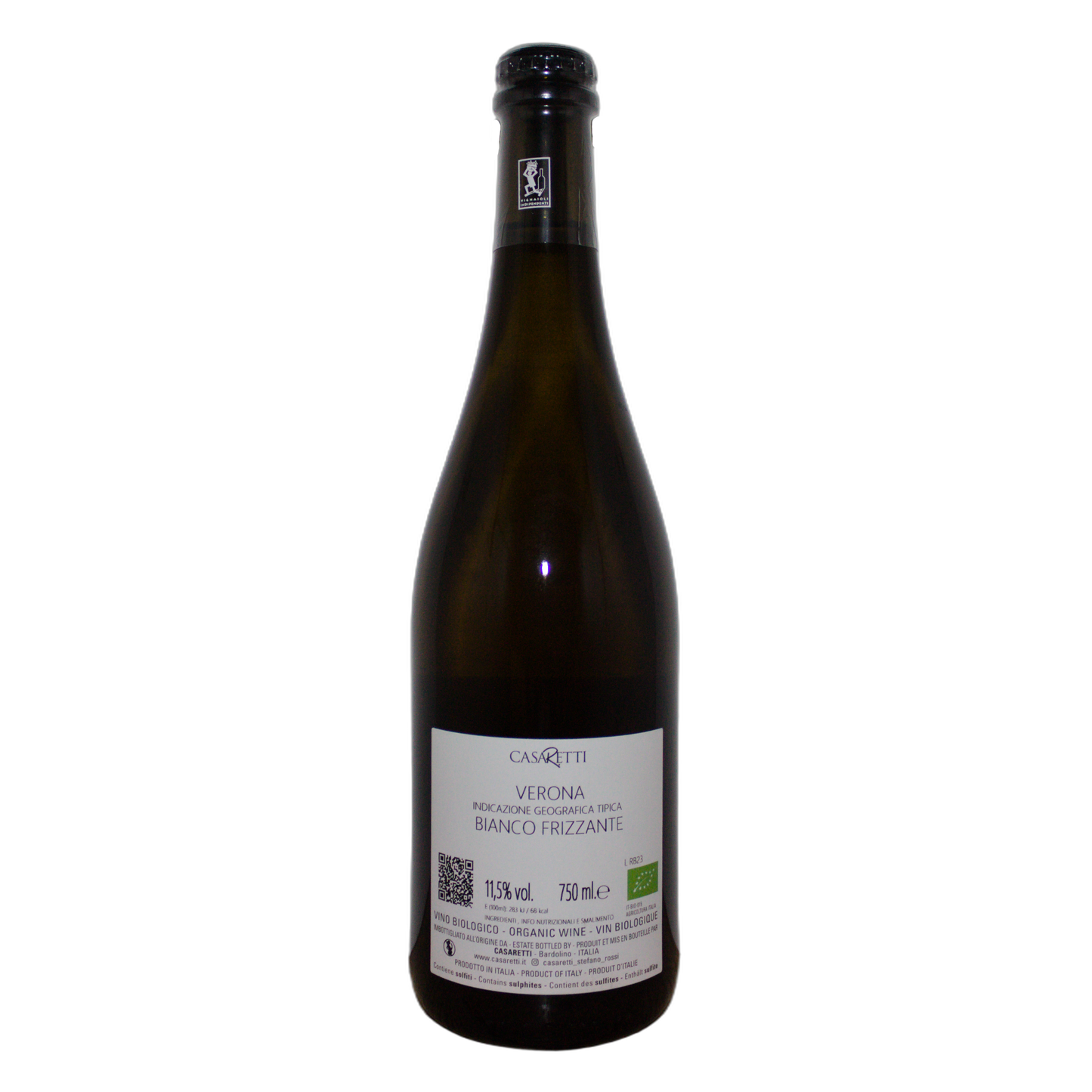 Technical back label for Casaretti Verona Bianco Frizzante IGT - Nutrition and ingredients