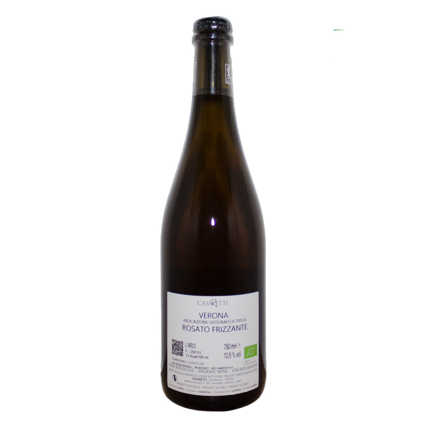 Technical back label for Casaretti Verona Rosato Frizzante IGT - Nutrition and ingredients