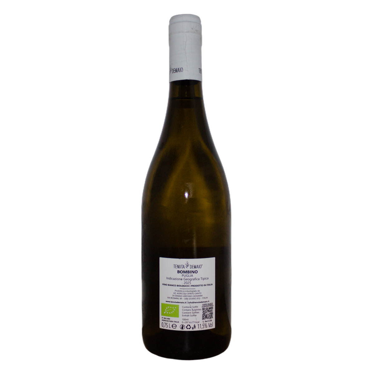 Technical back label for Tenuta Demaio Bombino IGT - Nutrition and ingredients