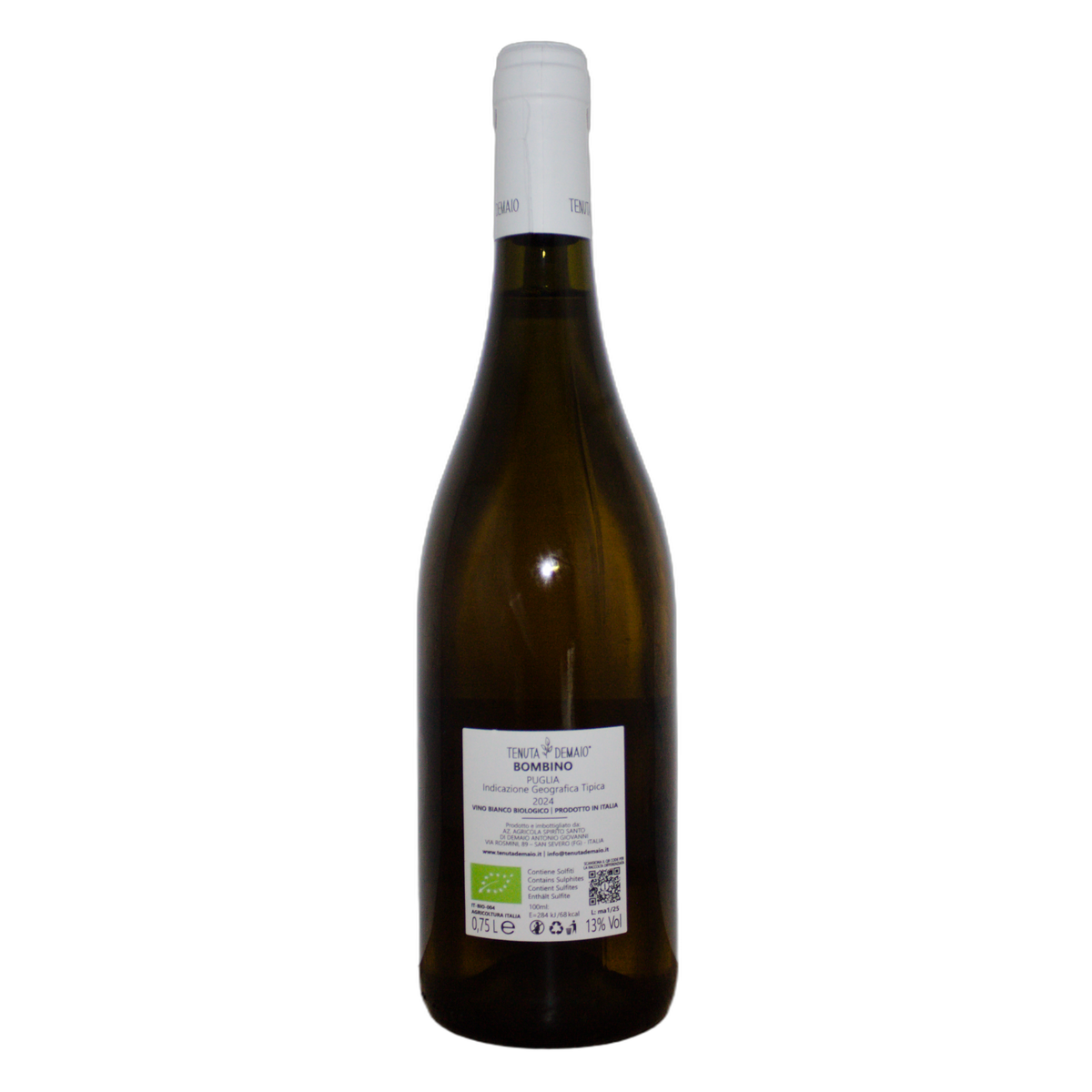 Technical back label for Tenuta Demaio Bombino Macerato IGT - Nutrition and ingredients