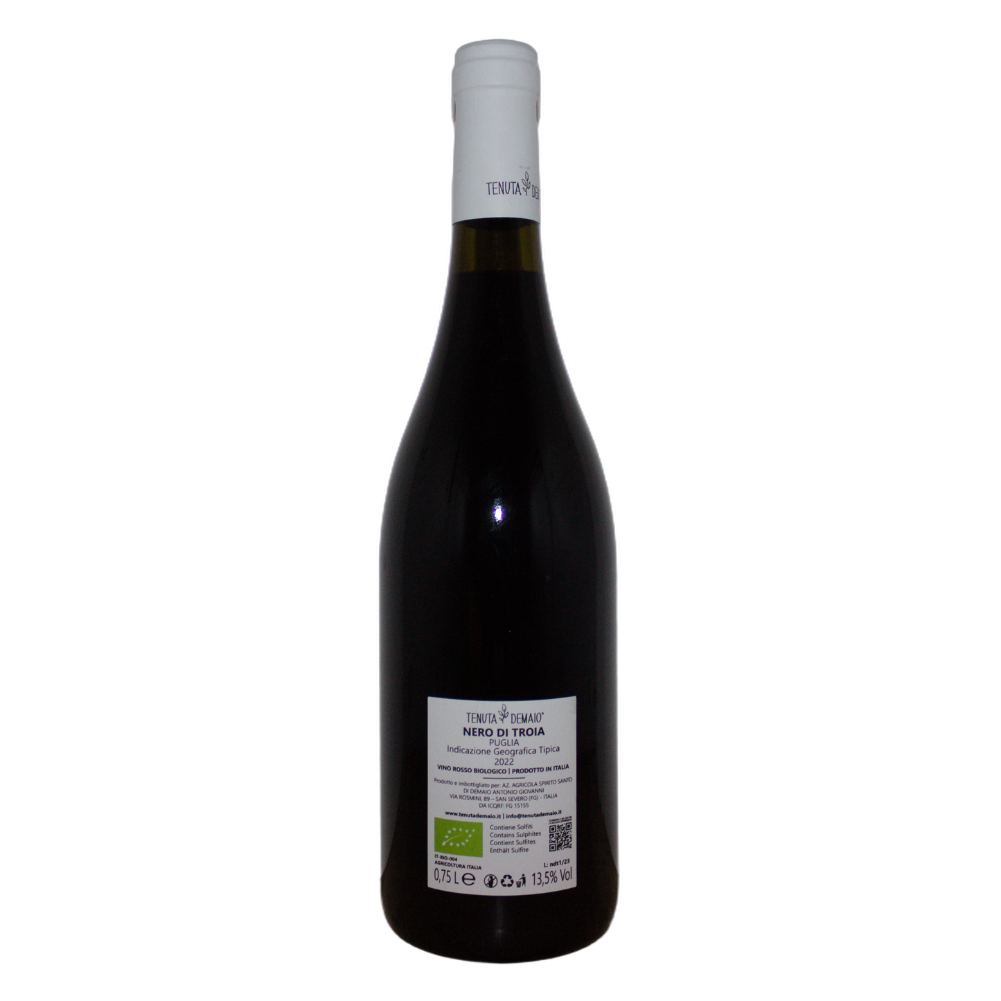 Technical back label for Tenuta Demaio Nero di Troia IGT - Nutrition and ingredients
