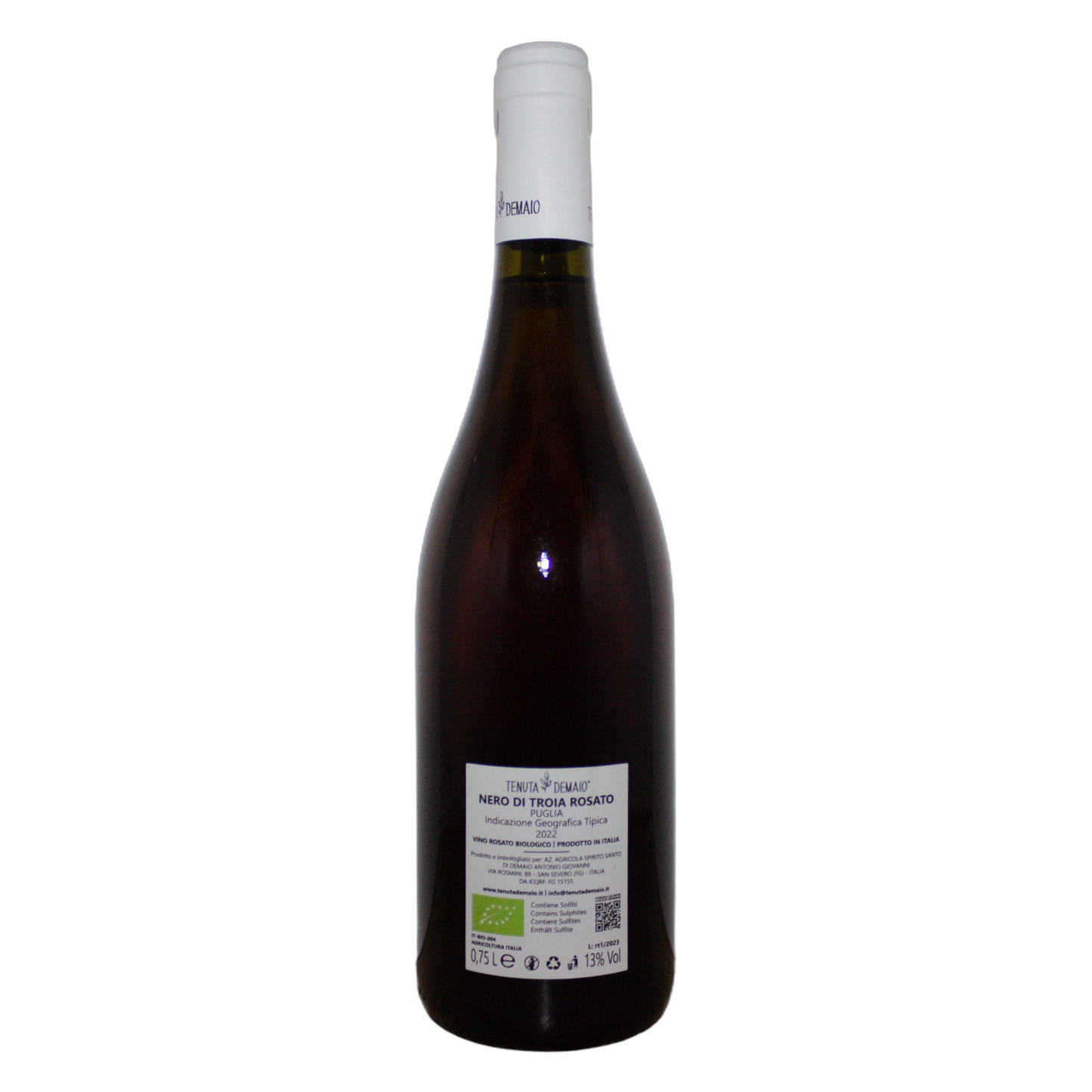Technical back label for Tenuta Demaio Nero di Troia Rosato IGT - Nutrition and ingredients