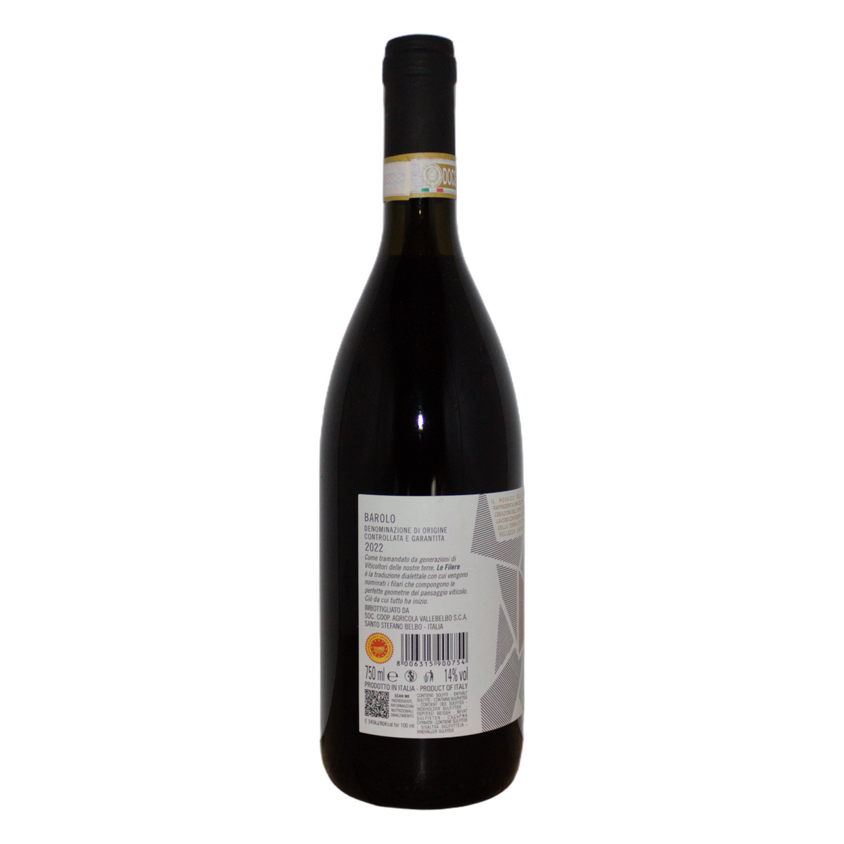 Technical back label for Vallebelbo Le Filere Barolo DOCG
