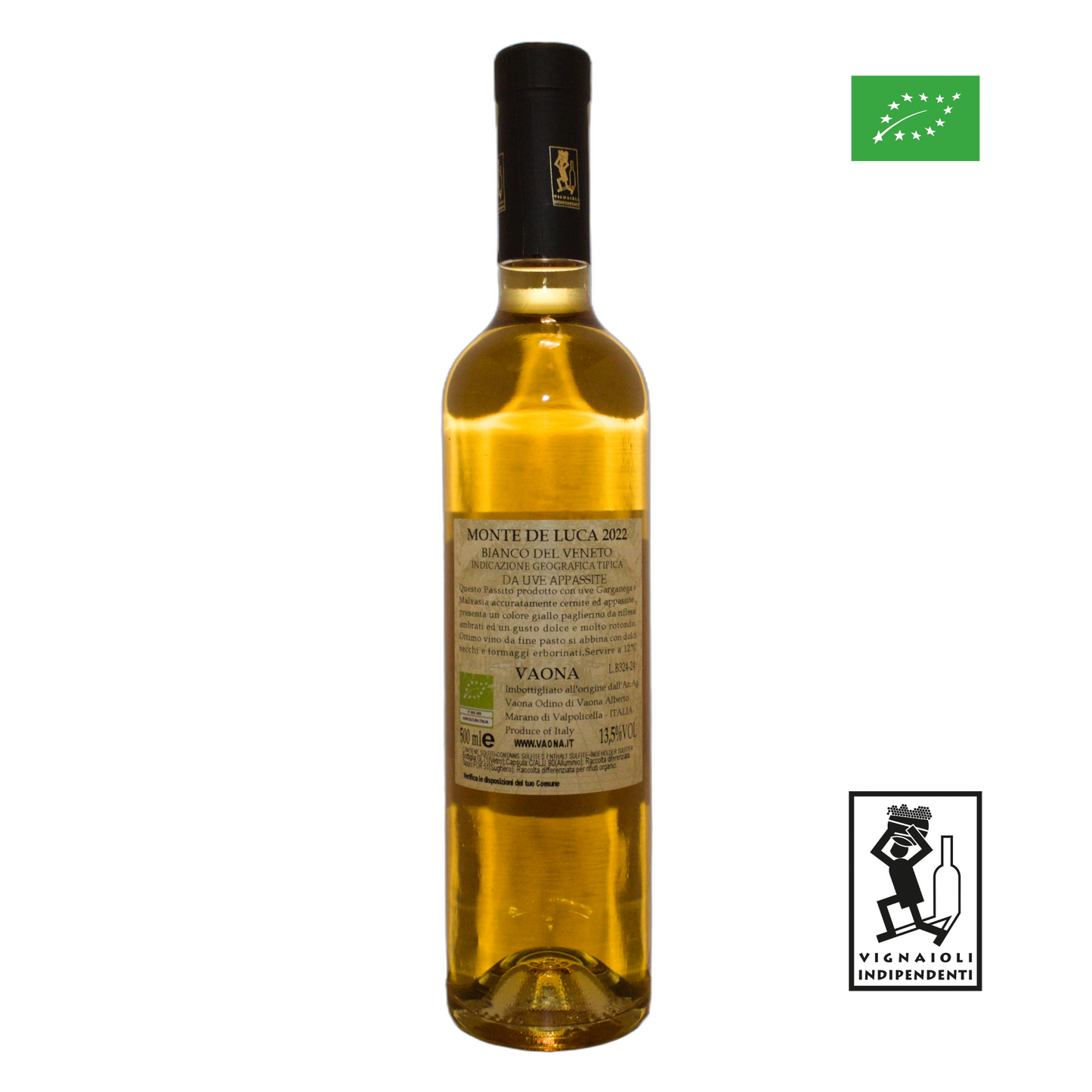 Technical back label for Vaona Monte de Luca Passito Bianco IGT 2022 - Nutrition and ingredients