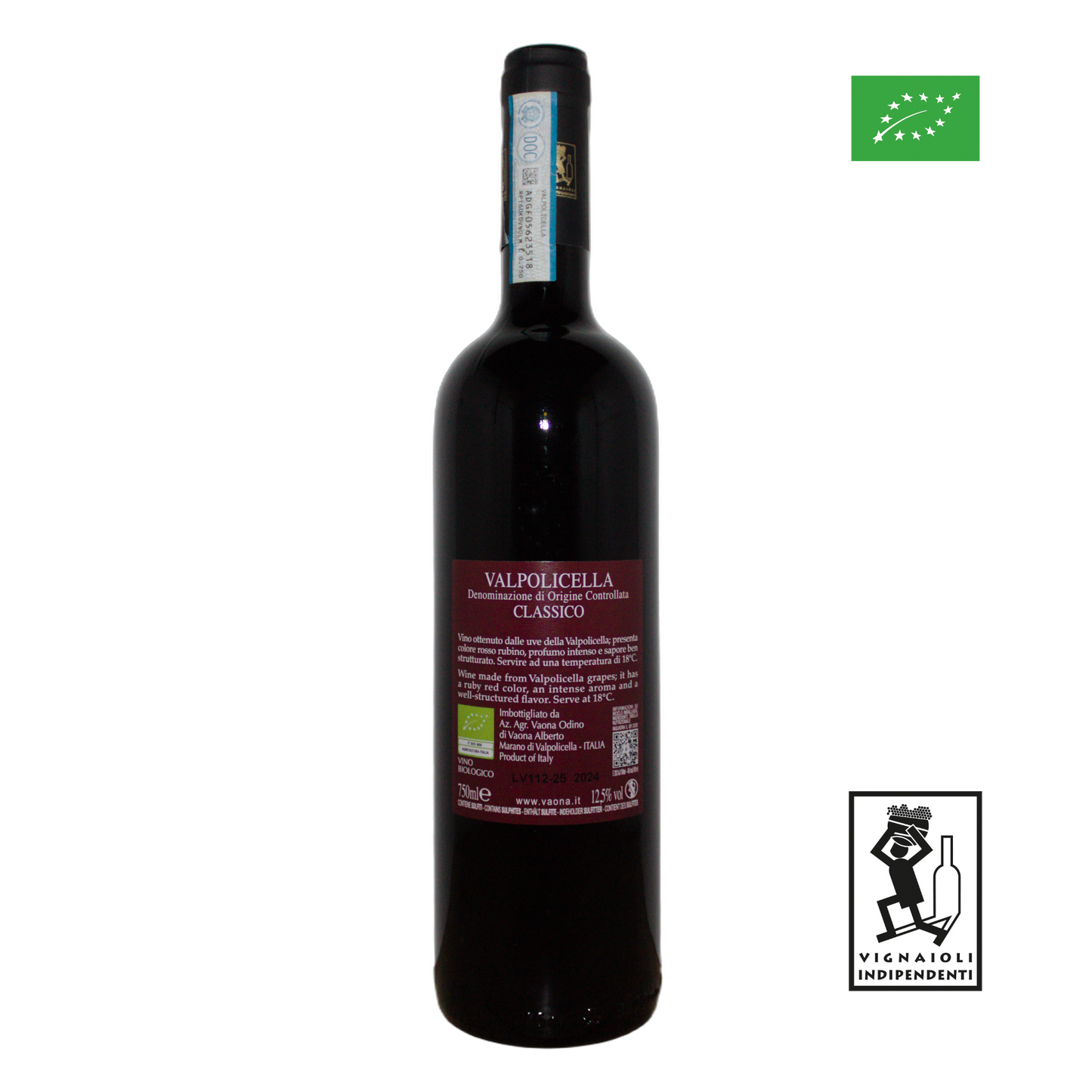 Technical back label for Vaona Valpolicella Cassico DOC 2024