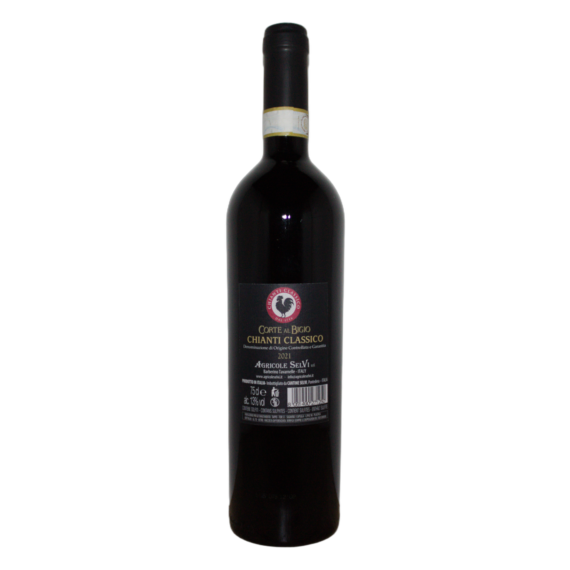 Technical back label for Agricole Selvi Corte al Bigio Chianti Classico DOCG 2021 - Nutrition and ingredients