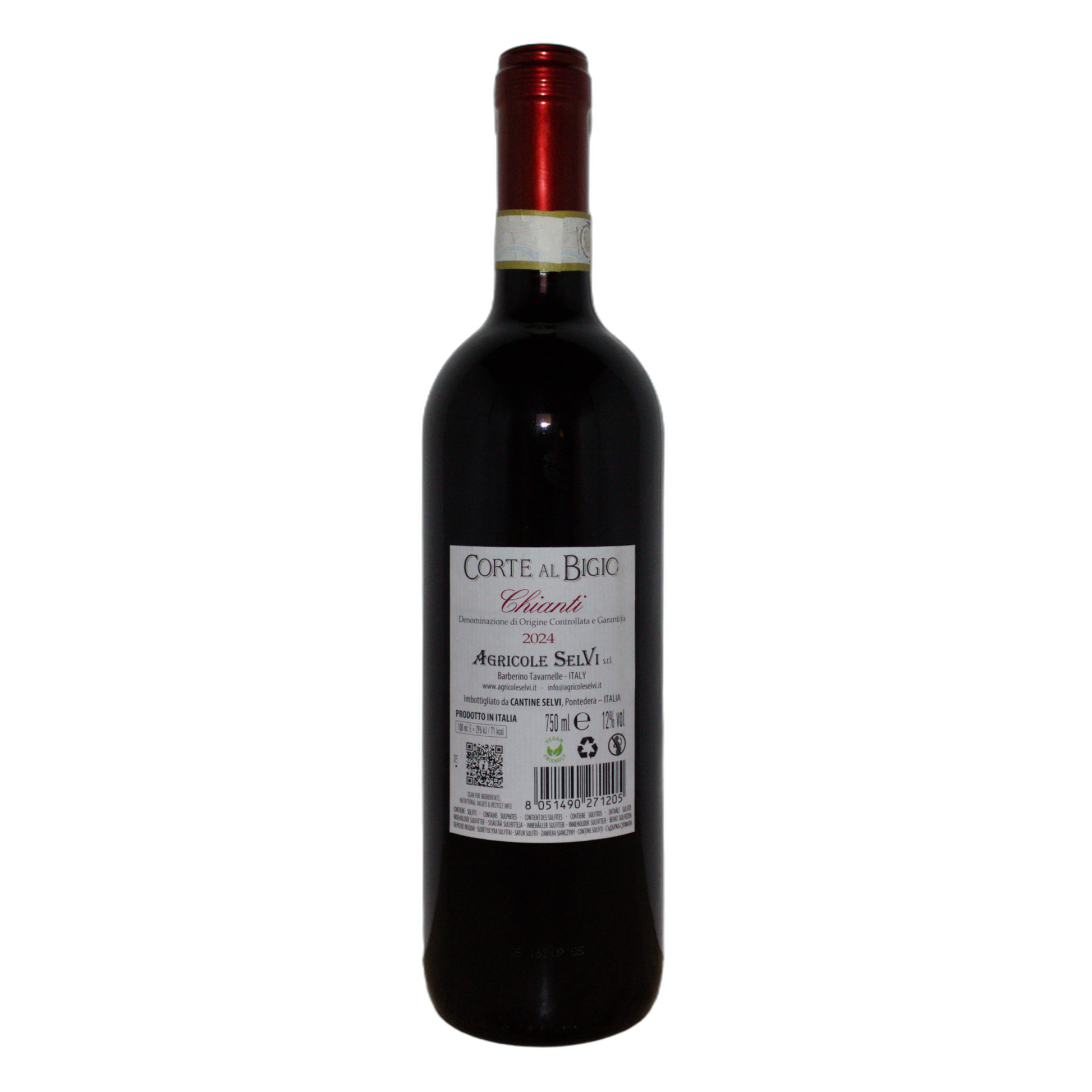 Technical back label for Agricole Selvi Corte al Bigio Chianti DOCG - Nutrition and ingredients