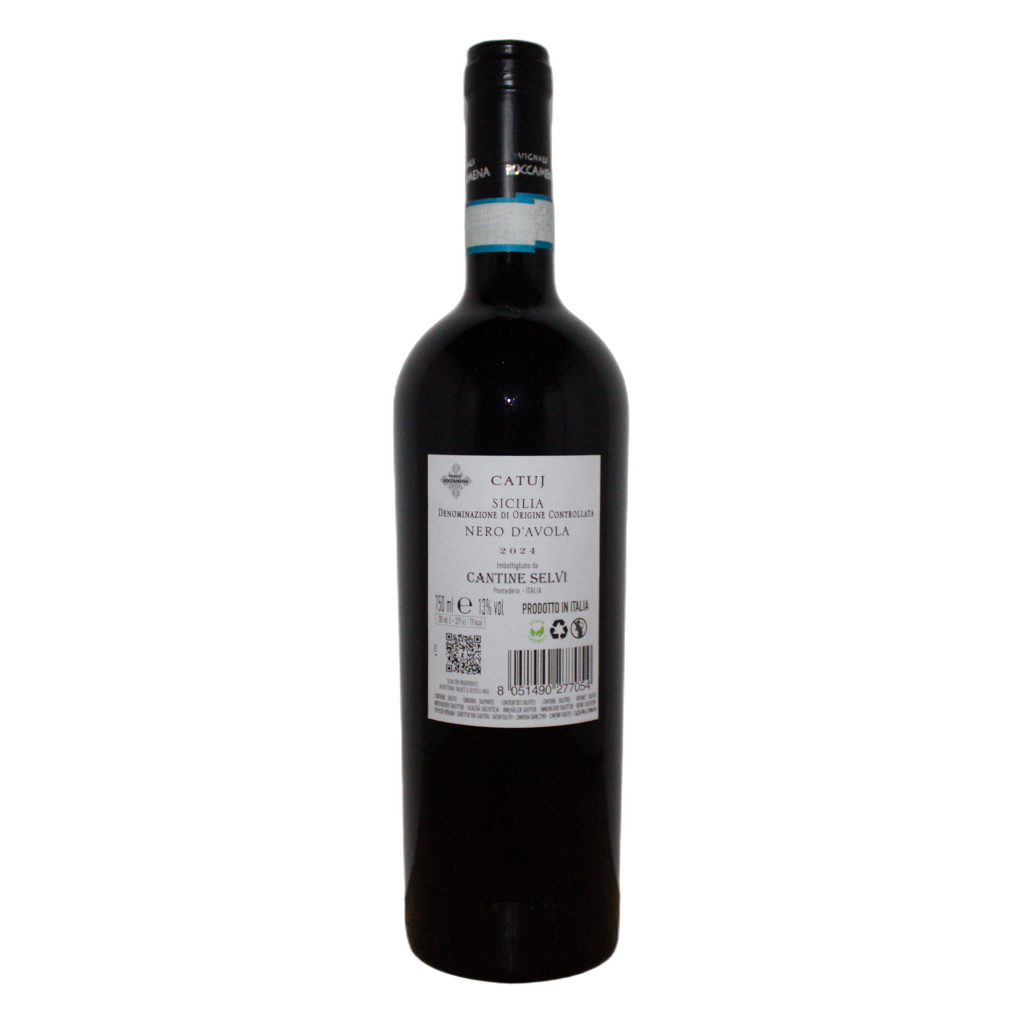 Technical back label for Agricole Selvi Roccamena Nero d'Avola Catuj DOC 2024 - Nutrition and ingredients