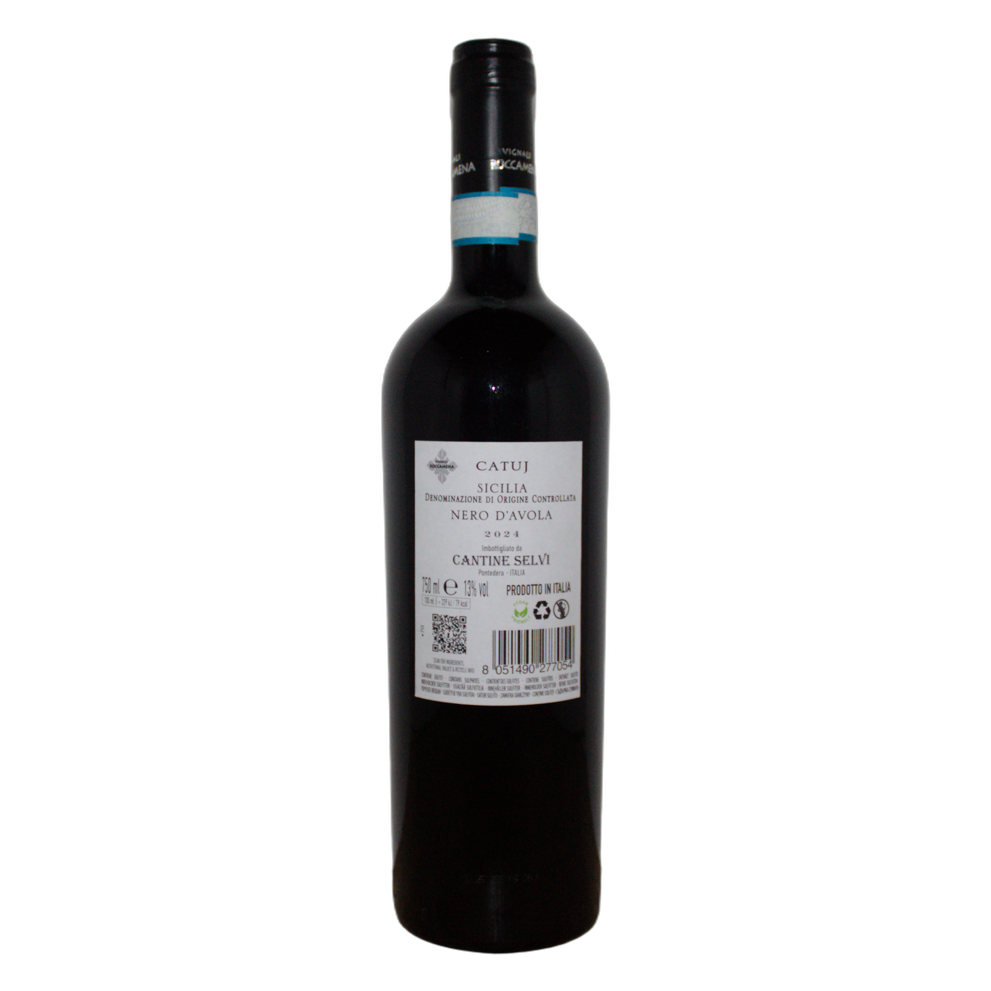 Technical back label for Agricole Selvi Roccamena Nero d'Avola Catuj DOC 2024 - Nutrition and ingredients