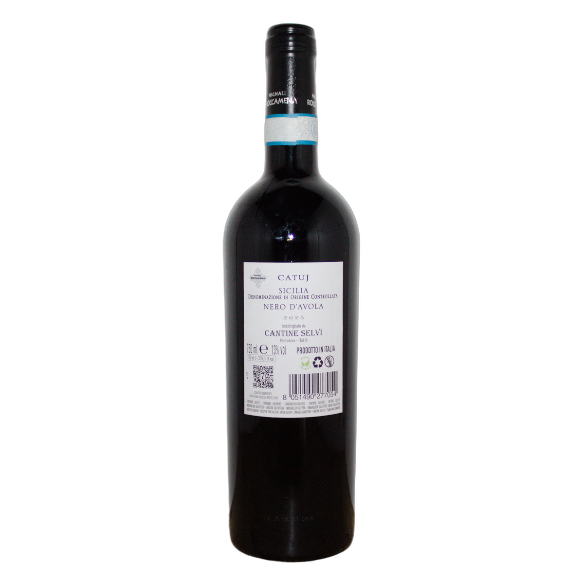 Technical back label for Agricole Selvi Roccamena Nero d'Avola Catuj DOC 2025 - Nutrition and ingredients