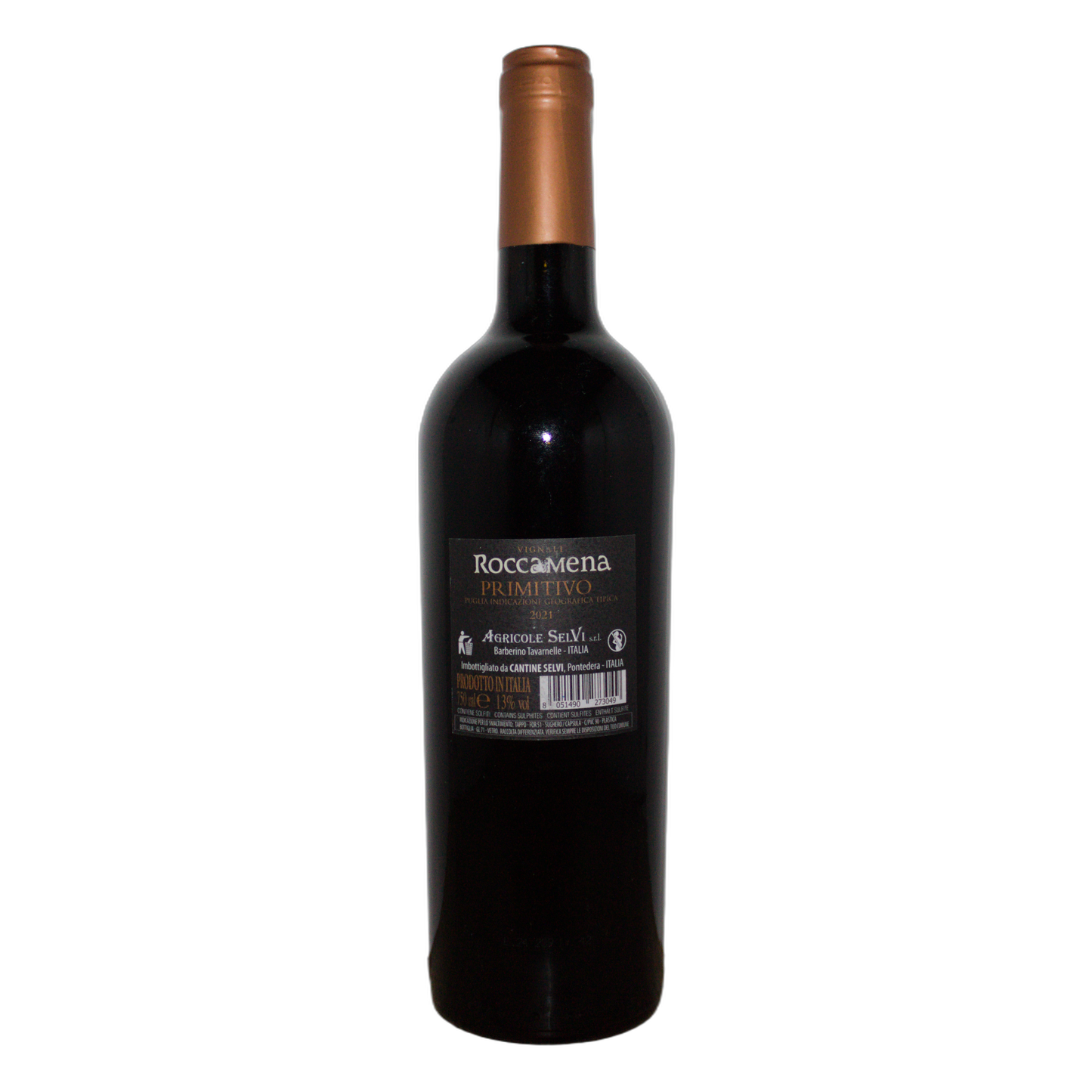 Technical back label for Agricole Selvi Roccamena Primitivo IGT 2021 - Nutrition and ingredients