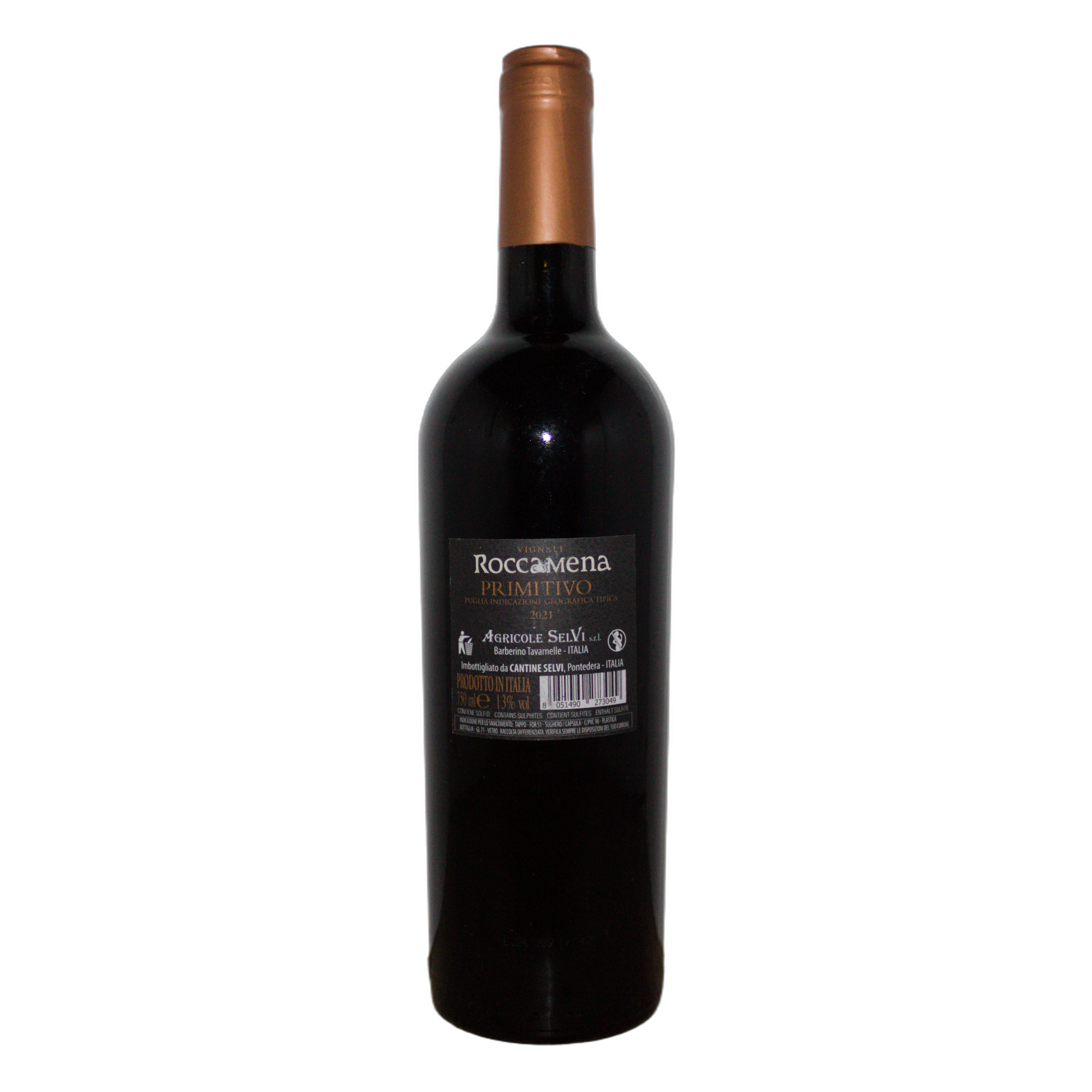 Technical back label for Agricole Selvi Roccamena Primitivo IGT 2021 - Nutrition and ingredients