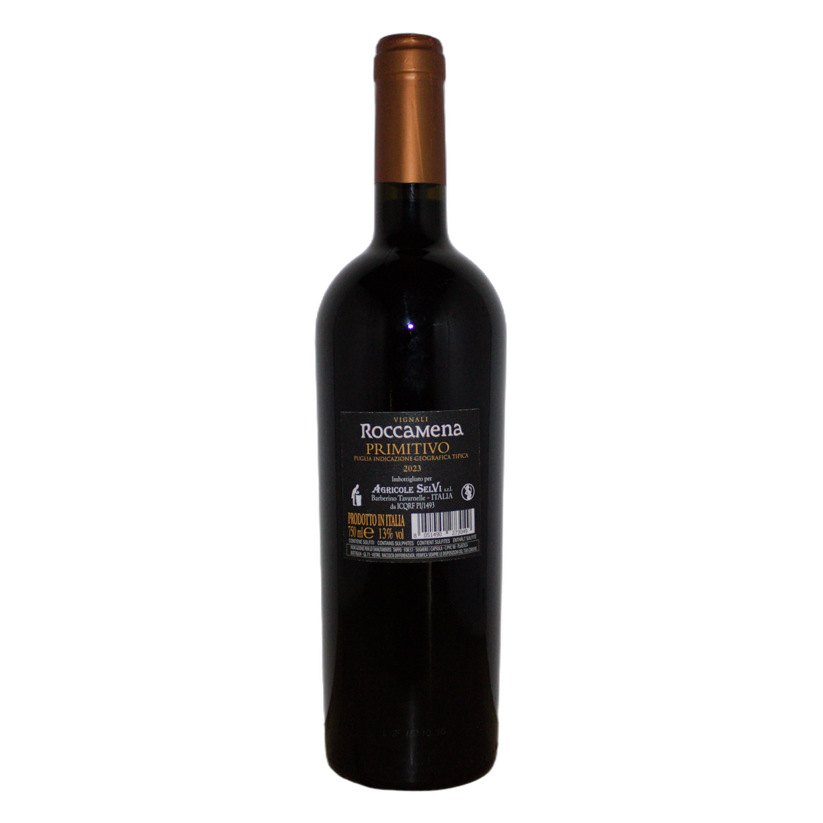 Technical back label for Agricole Selvi Roccamena Primitivo IGT 2023 - Nutrition and ingredients