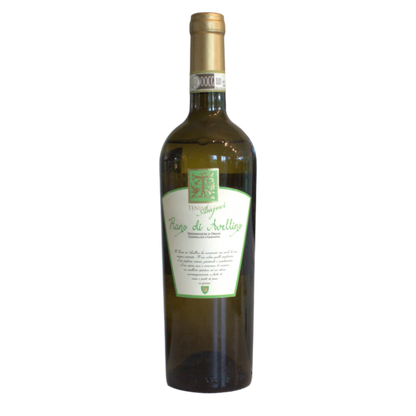 A bottle of Tenimenti Amjnei Fiano di Avellino 2023 white wine with a label that includes green elements and text, along with the name of the wine.