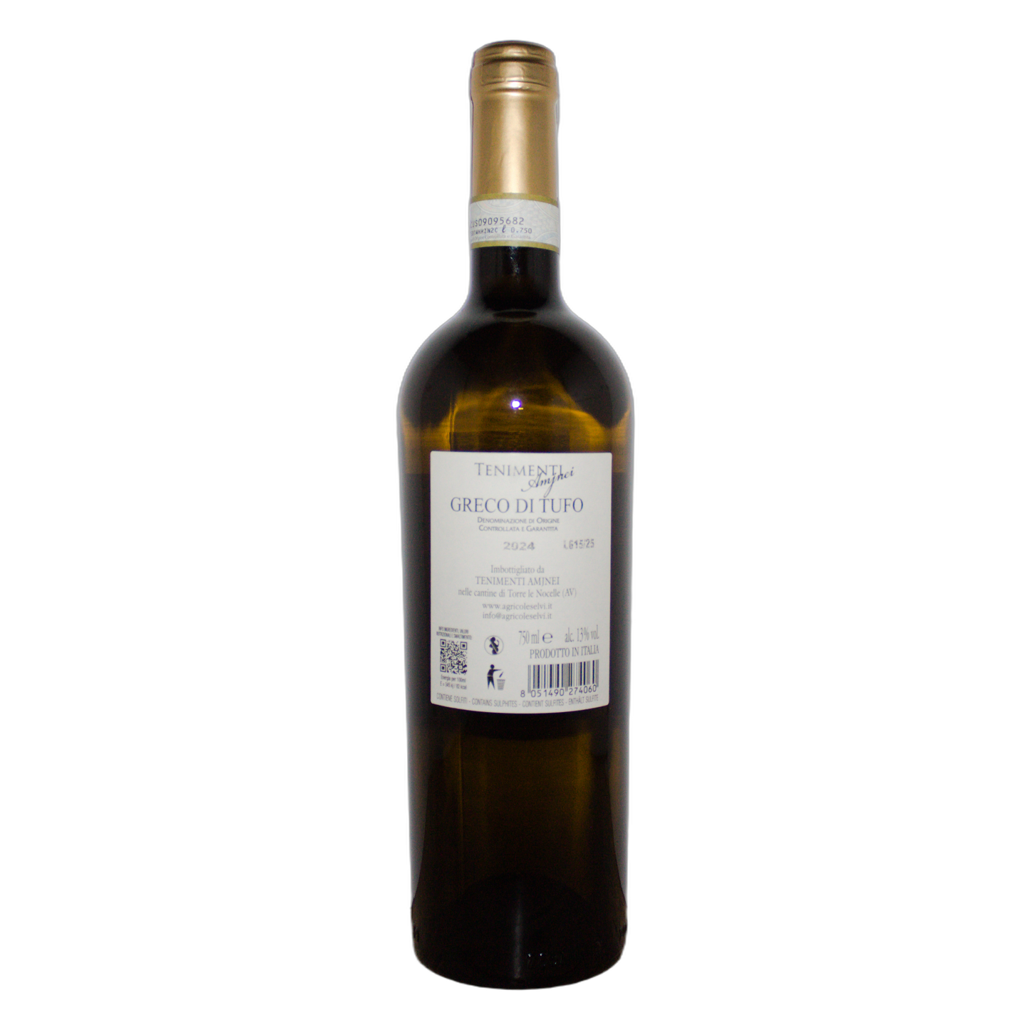 Technical back label for Agricole Selvi Tenimenti Amjnei Greco di Tufo DOC 2024 - Nutrition and ingredients