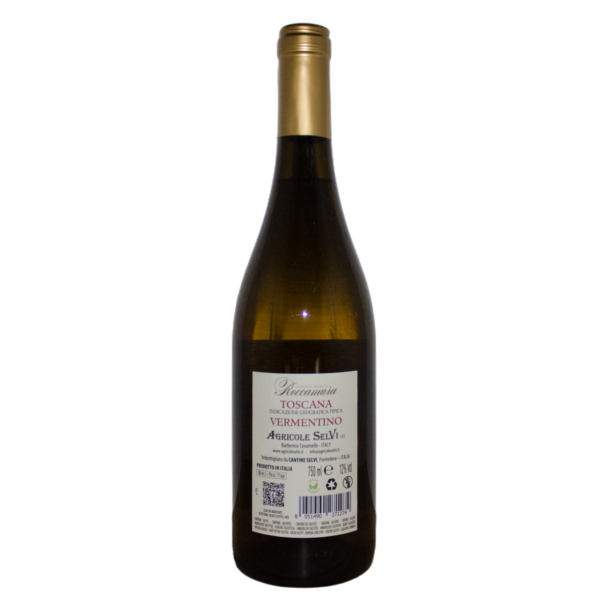 Technical back label for Agricole Selvi Roccamura Vermentino IGT - Nutrition and ingredients