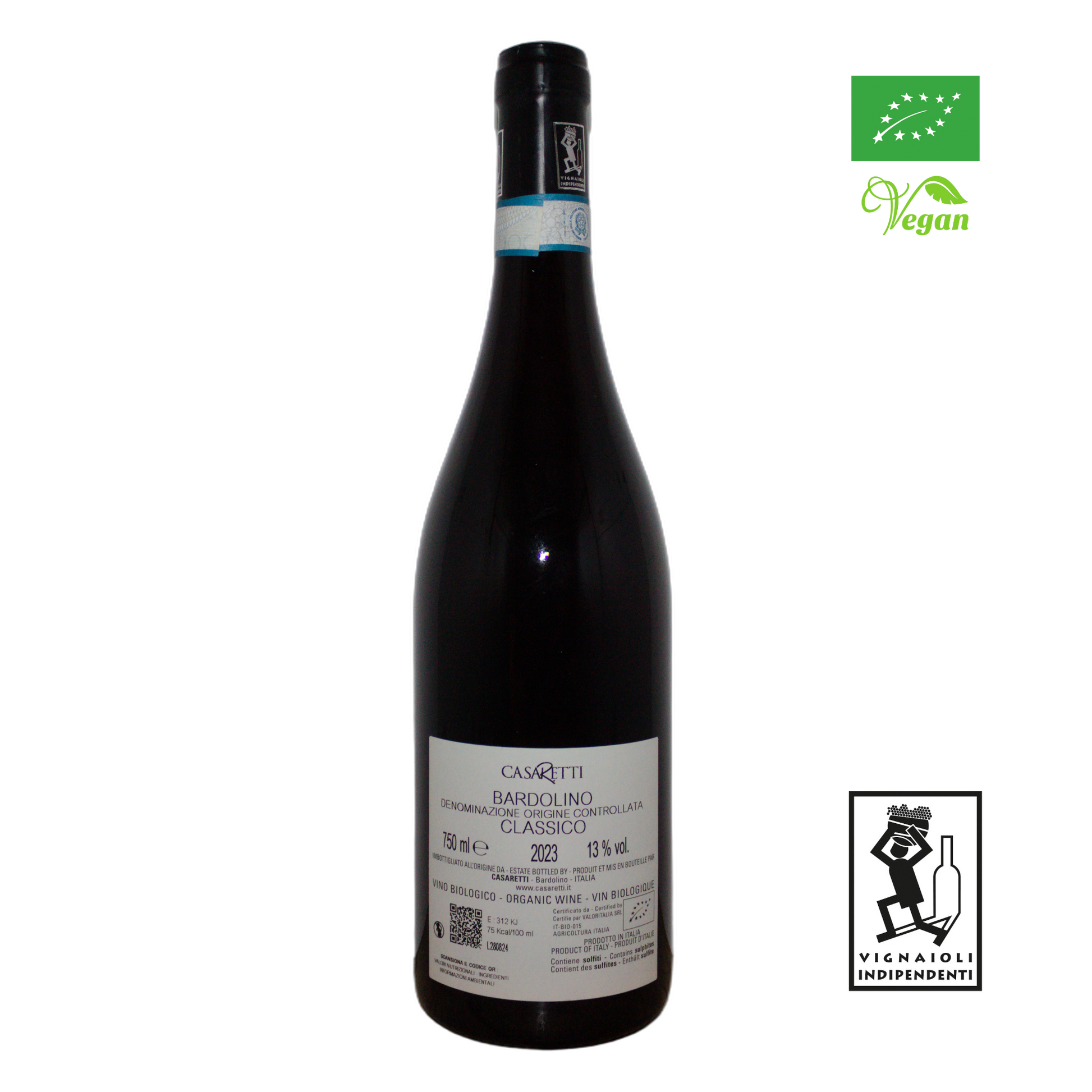 Technical back label for Casaretti Bardolino Classico DOC - Nutrition and ingredients
