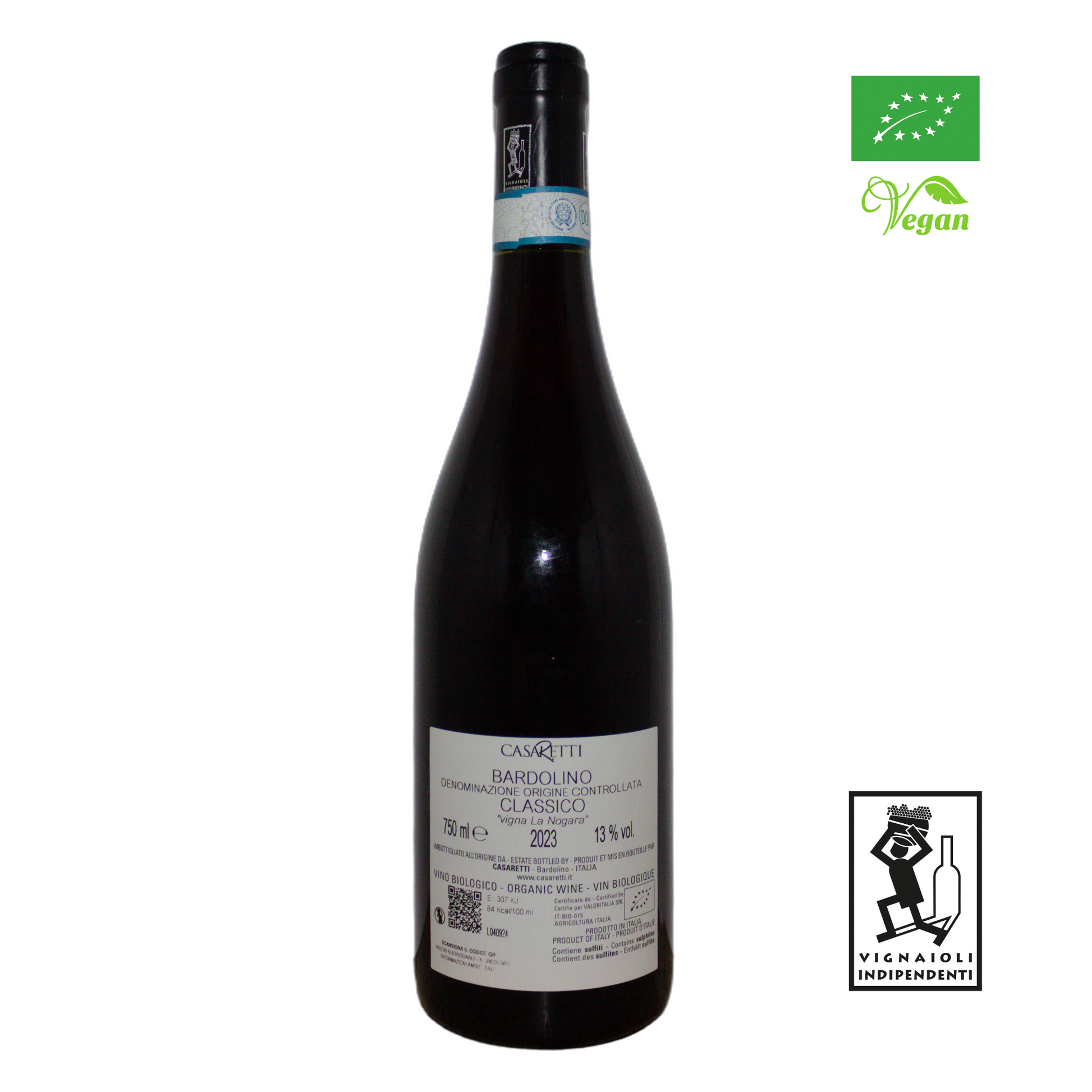 Technical back label for Casaretti Bardolino La Nogara DOC - Nutrition and ingredients