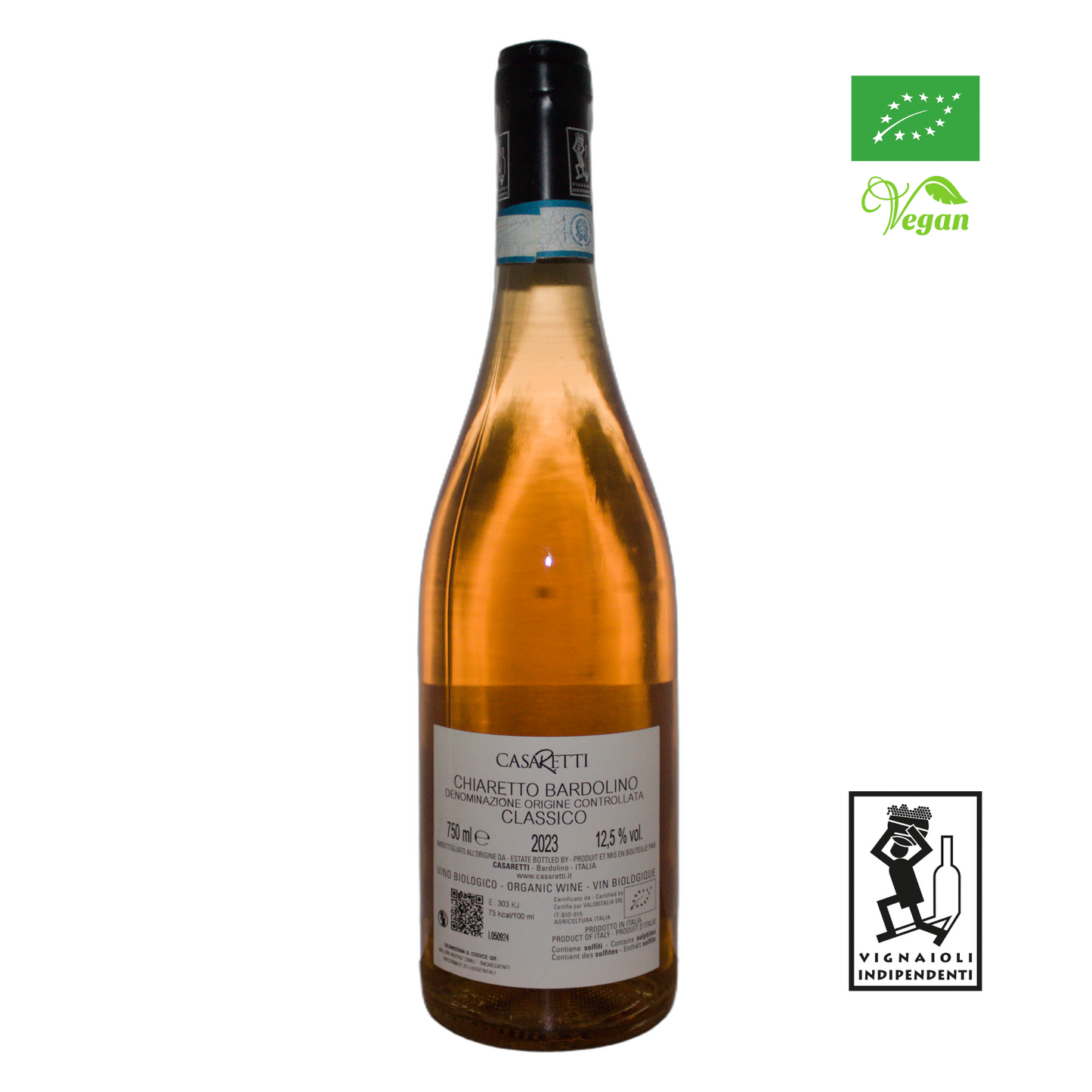 Technical back label for Casaretti Rosa dei Casaretti DOC - Nutrition and ingredients