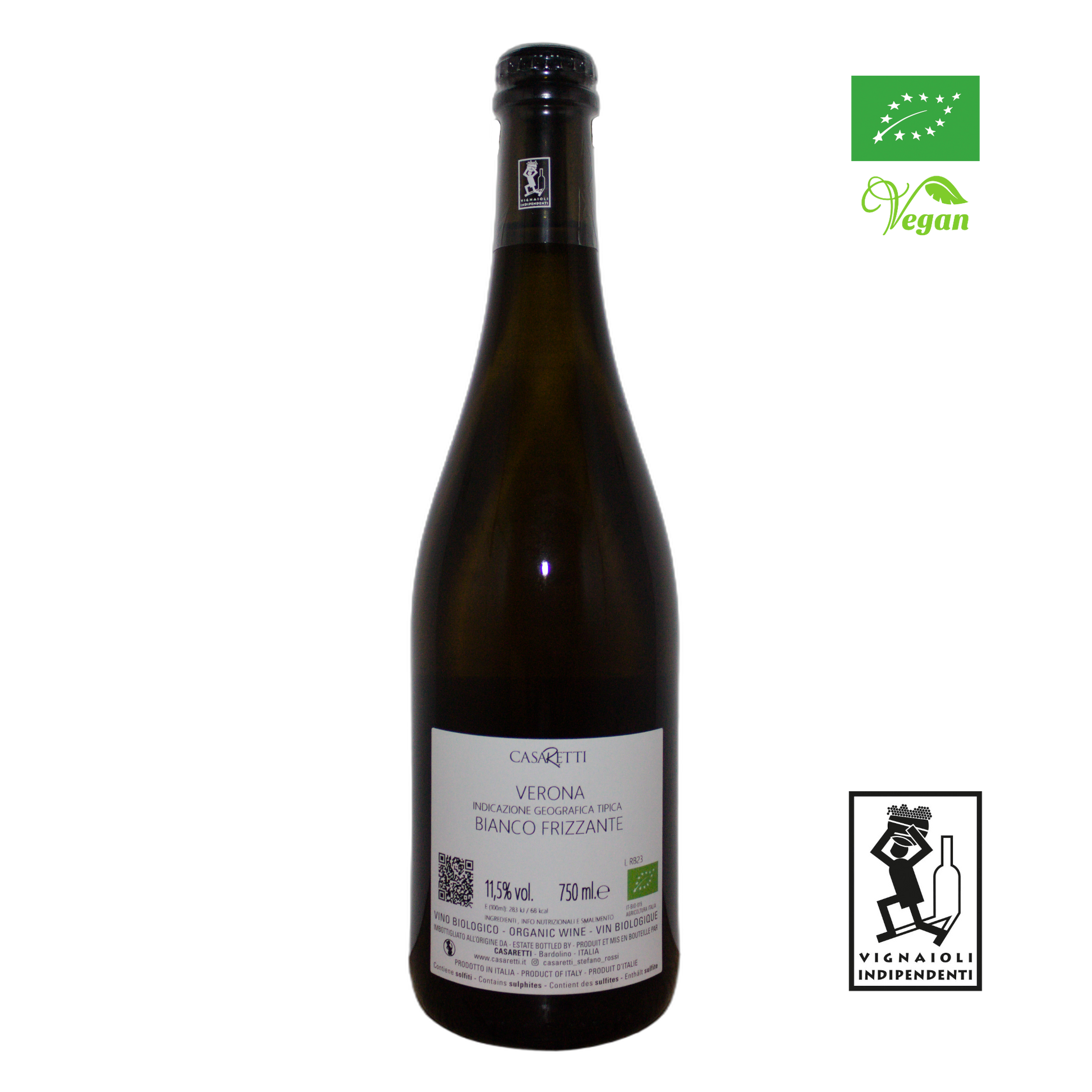 Technical back label for Casaretti Verona Bianco Frizzante IGT - Nutrition and ingredients
