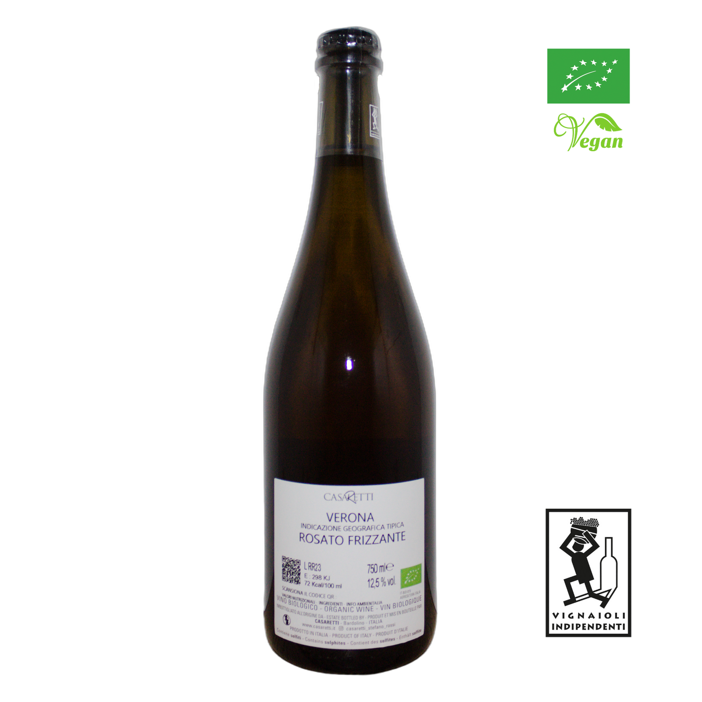 Technical back label for Casaretti Verona Rosato Frizzante IGT - Nutrition and ingredients
