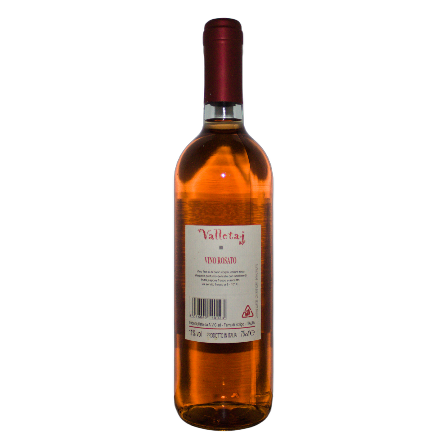 Technical back label for Colferai Vallotaj Vino Rosato IGT - Nutrition and ingredients
