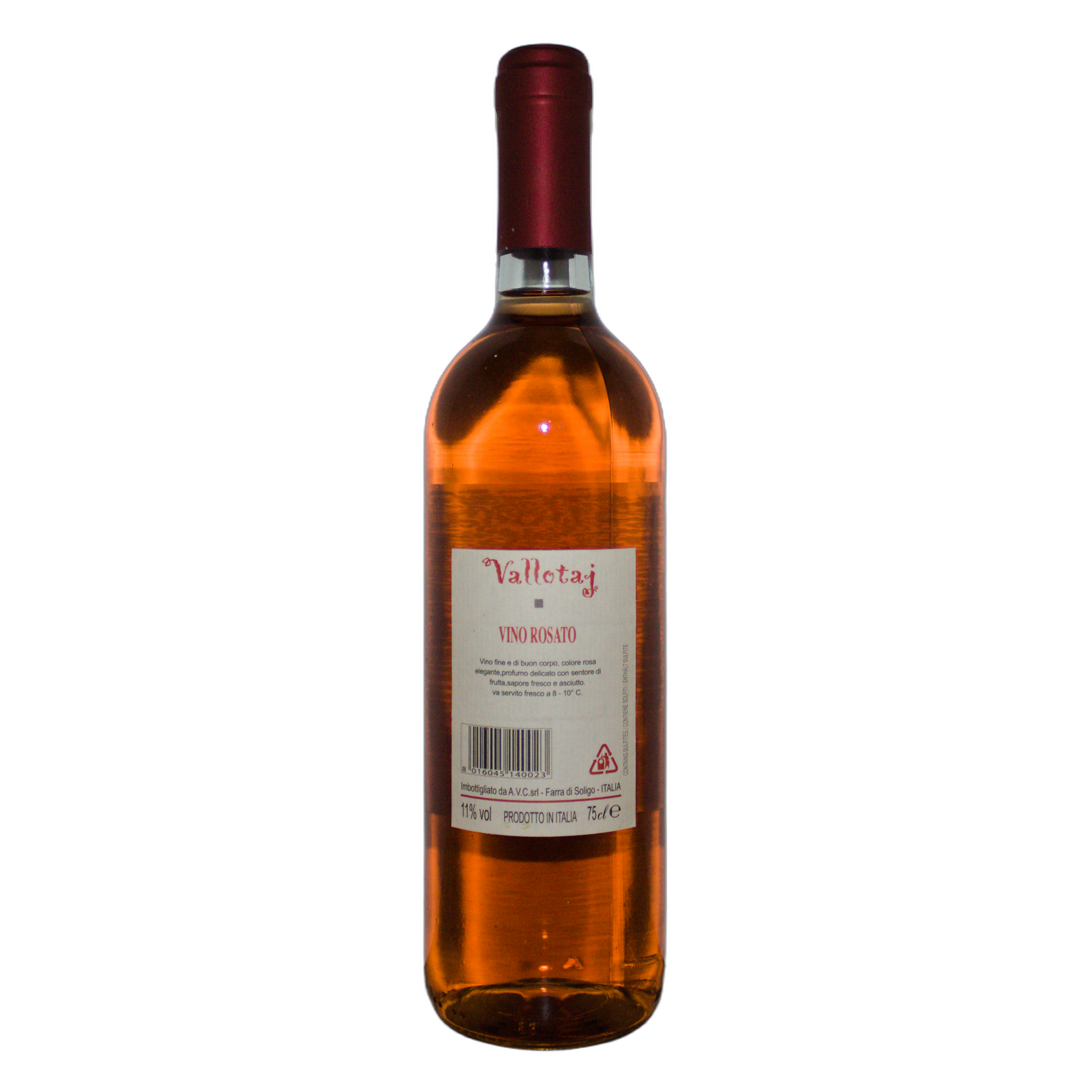 Technical back label for Colferai Vallotaj Vino Rosato IGT - Nutrition and ingredients