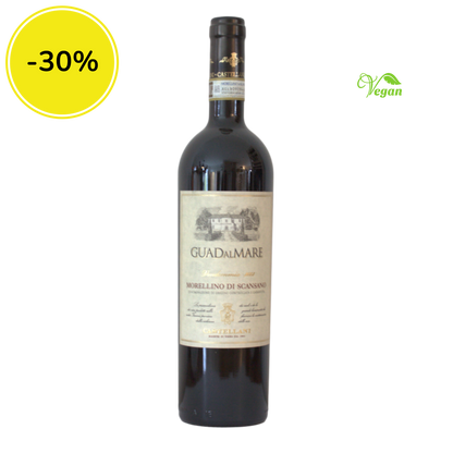 Wine bottle labeled 'Guadalmare' with a discount label in the corner on a white background