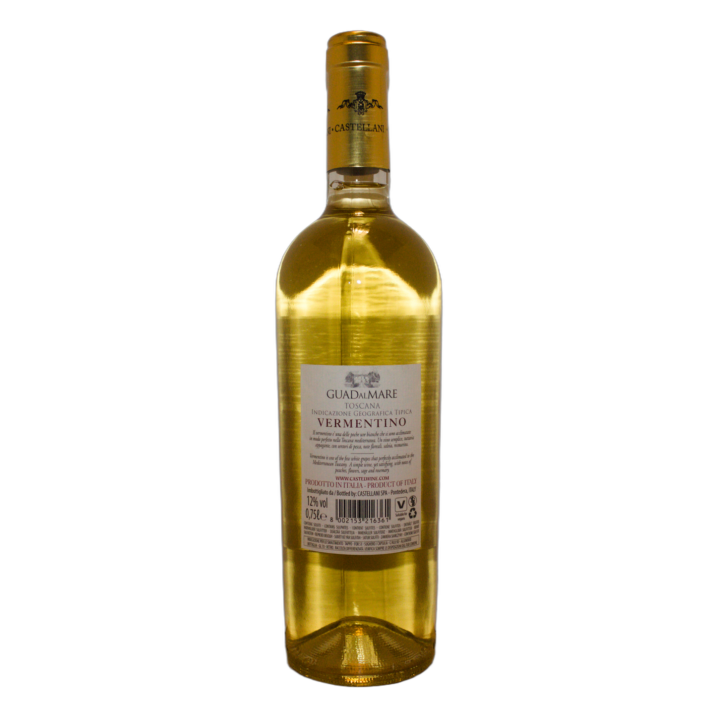 Technical back label for Famiglia Castellani Guadalmare Vermentino IGT - Nutrition and ingredients