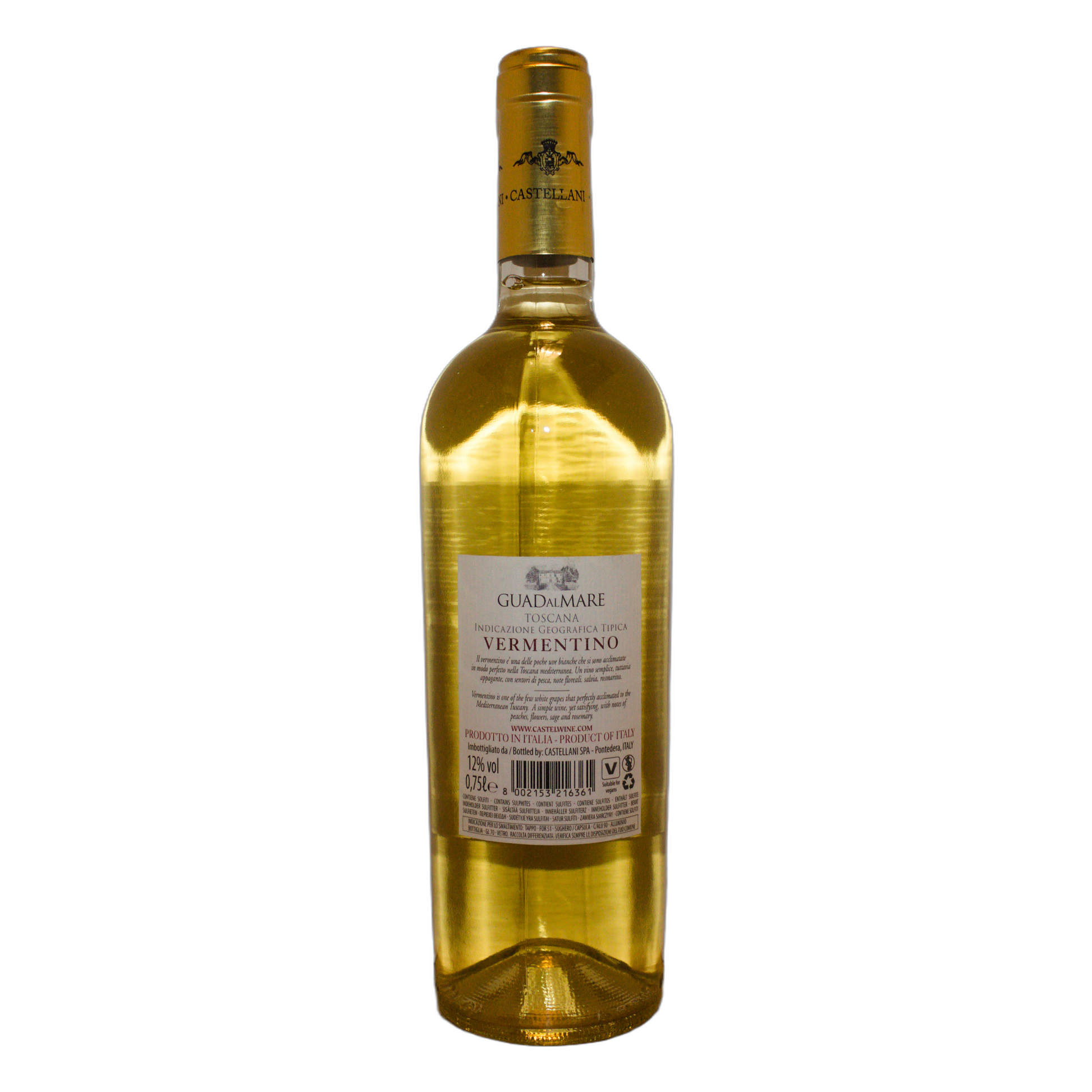 Technical back label for Famiglia Castellani Guadalmare Vermentino IGT - Nutrition and ingredients