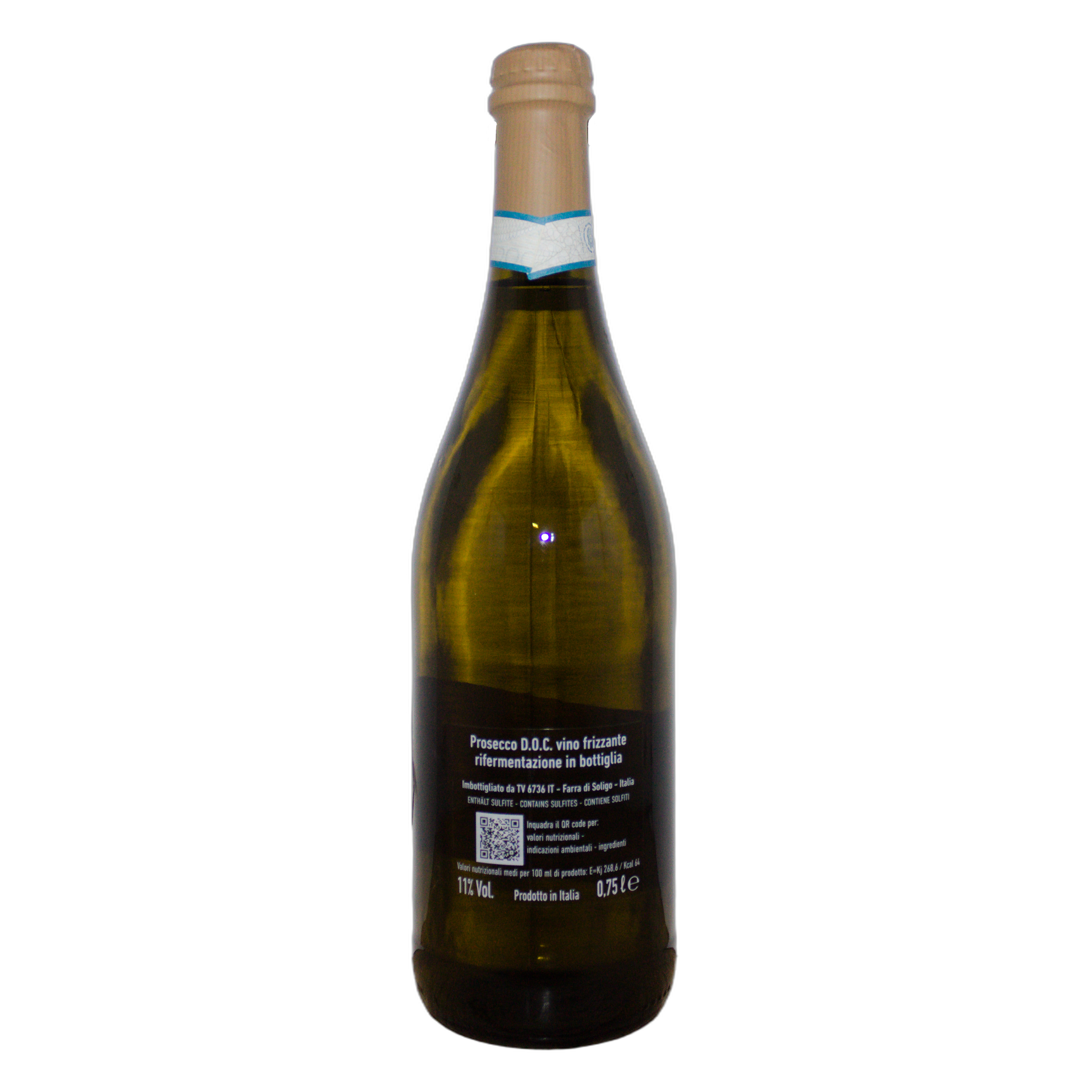 Technical label for Moncader Prosecco Sur Lie DOC - 11% Alcohol & Nutrition facts