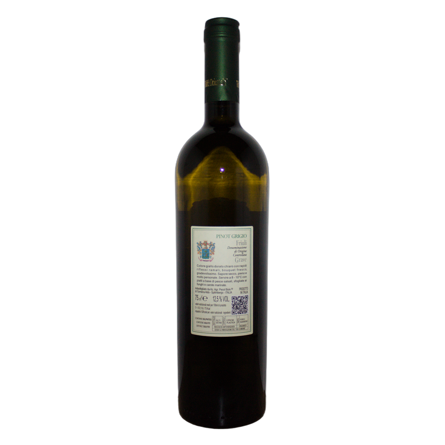 Technical back label for Pecol Boin Vigneti Torre Orientale Pinot Grigio DOCG - Nutrition and ingredients