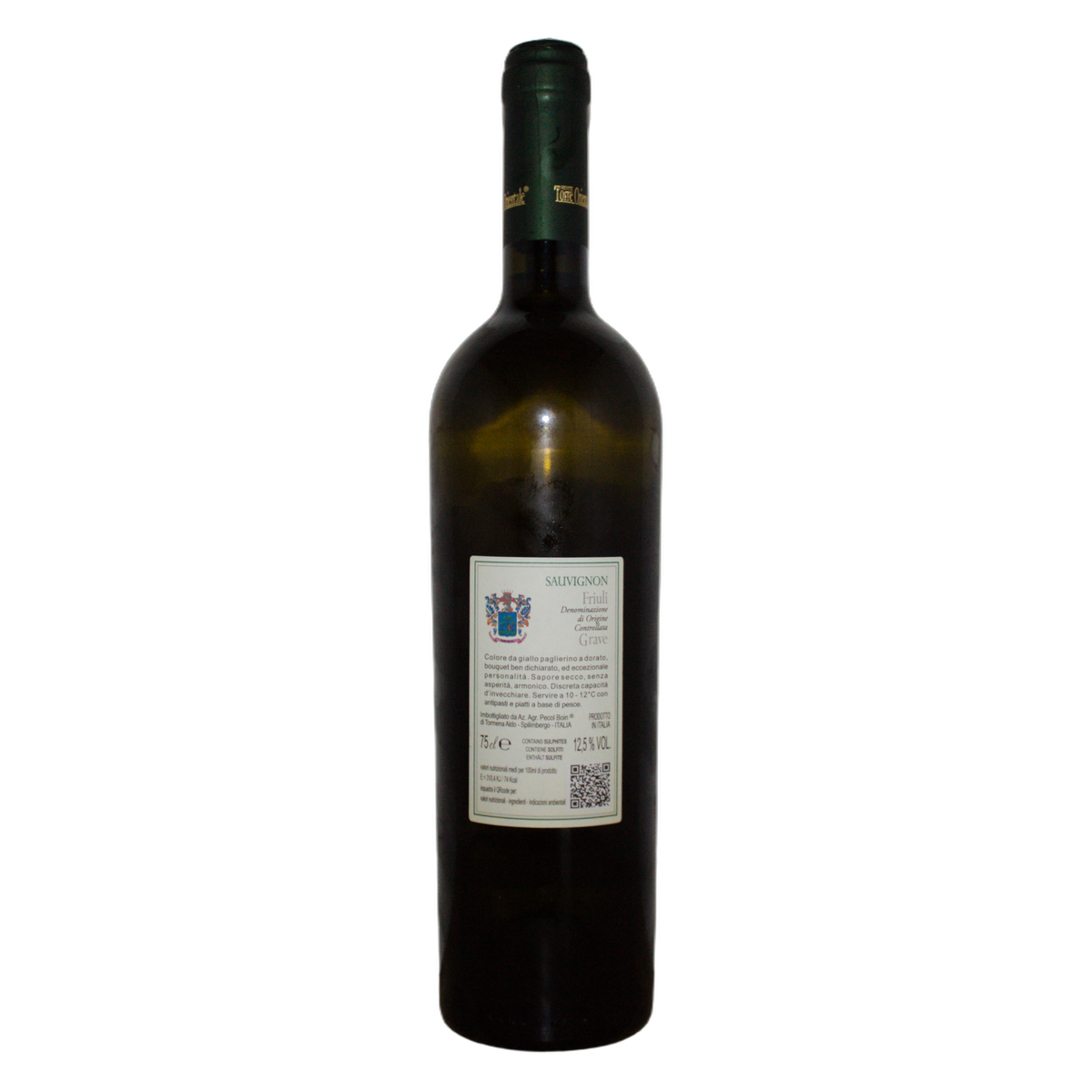 Technical back label for Pecol Boin Vigneti Torre Orientale Sauvignon Blanc DOC 2025 - Nutrition and ingredients
