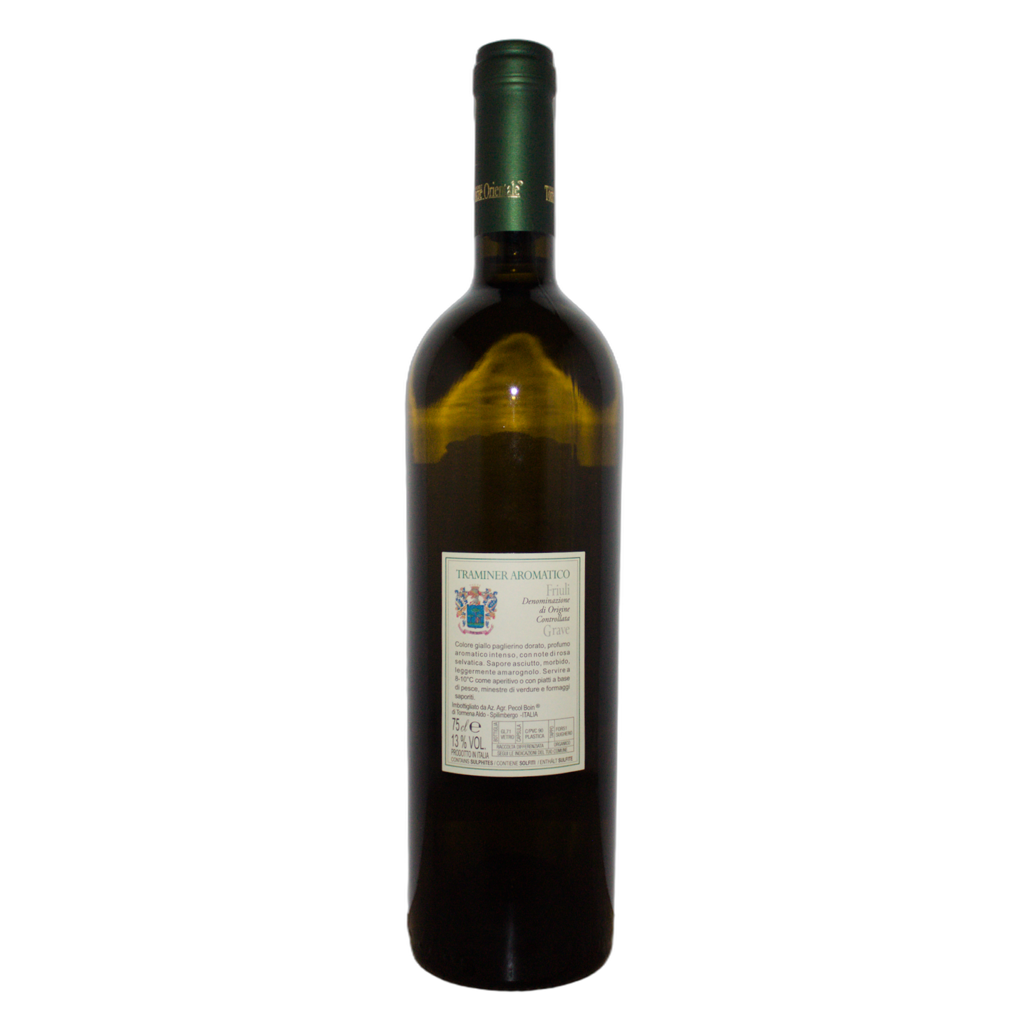 Technical back label for Pecol Boin Vigneti Torre Orientale Tramier DOC 2023 - Nutrition and ingredients