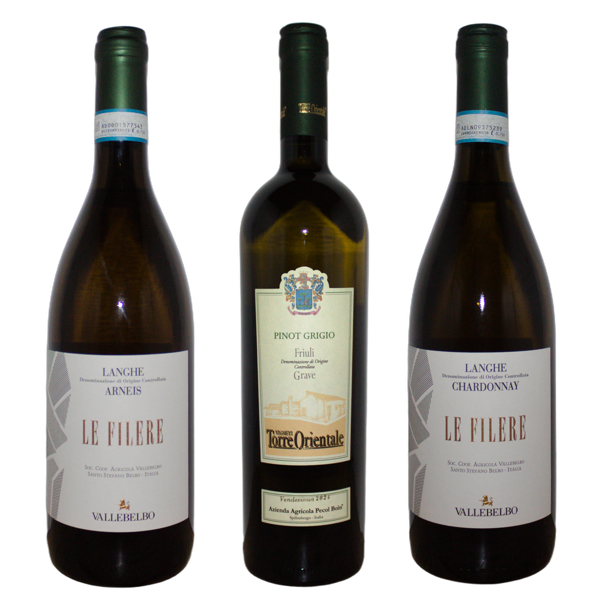 Spring Whites Tasting Box featuring three bottles of Italian white wine: Arneis, Pinot Grigio, and Chardonnay - hero banner