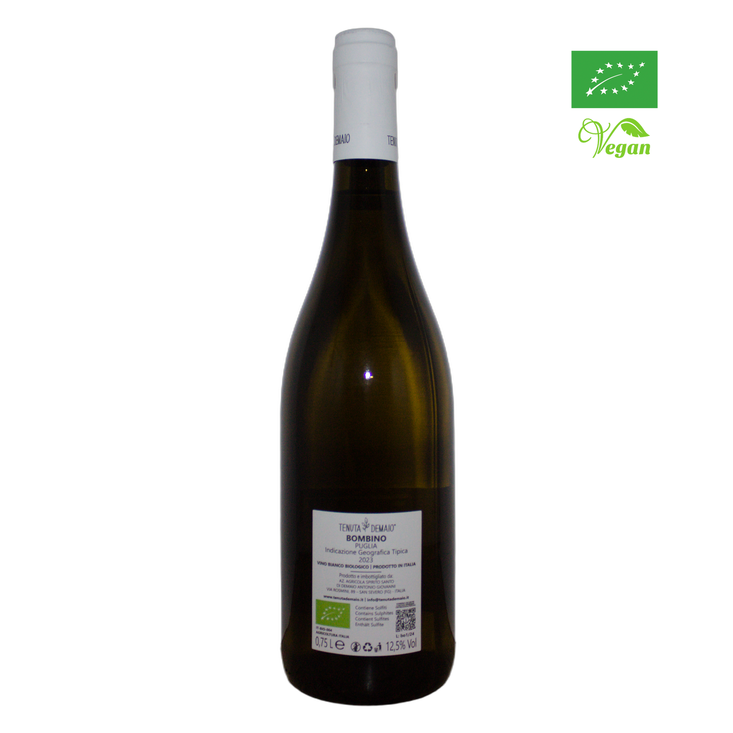 Technical back label for Tenuta Demaio Bombino IGT - Nutrition and ingredients