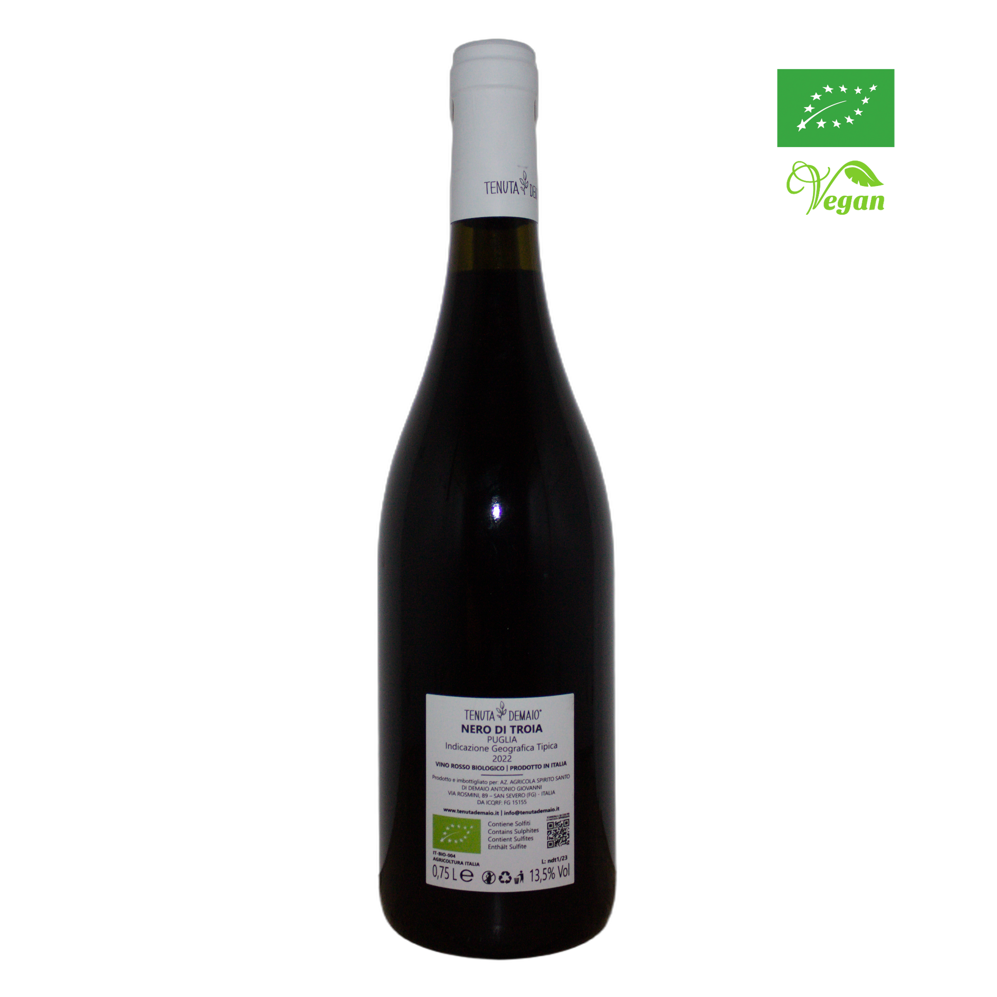 Technical back label for Tenuta Demaio Nero di Troia IGT - Nutrition and ingredients