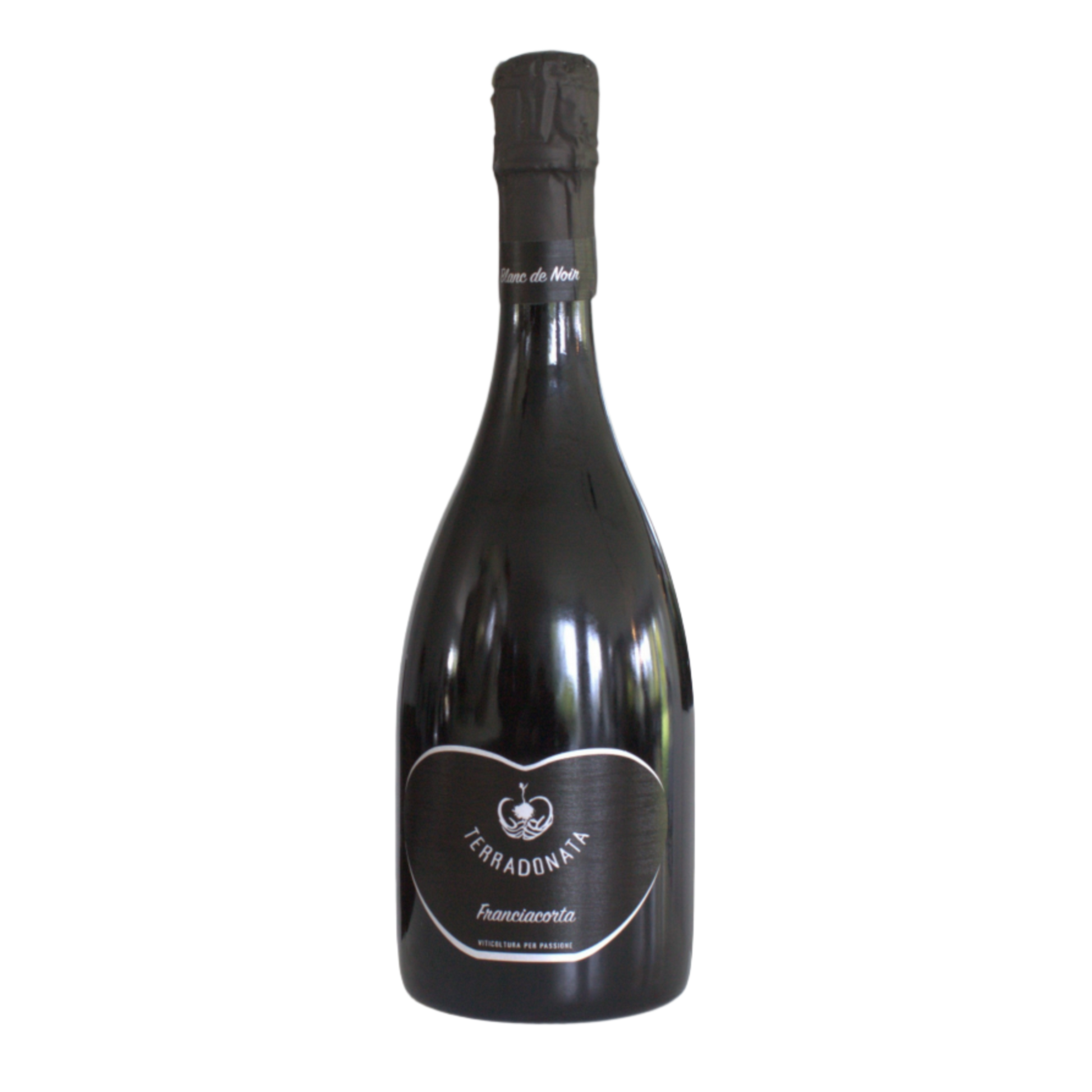 A bottle of Terra Donata Blanc de Noirs sparkling wine with a label that includes the brand name and the word 'Franciacorta'.