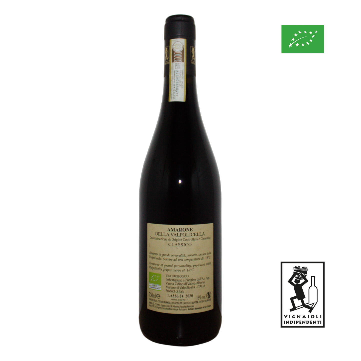Technical back label for Vaona Paerno Amarone Classico della Valpolicella DOCG 2020 - Nutrition and ingredients