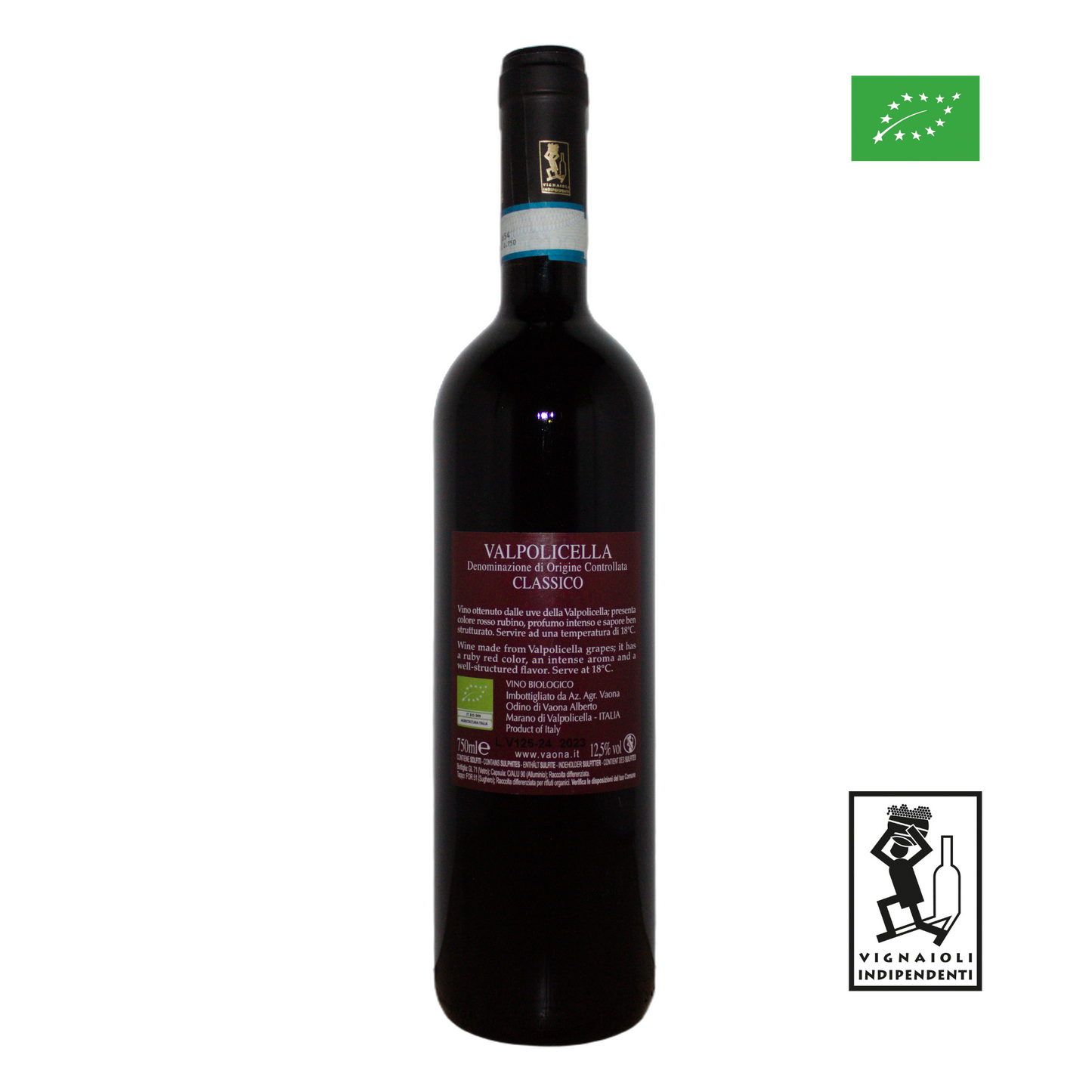Technical back label for Vaona Valpolicella Cassico DOC 2023