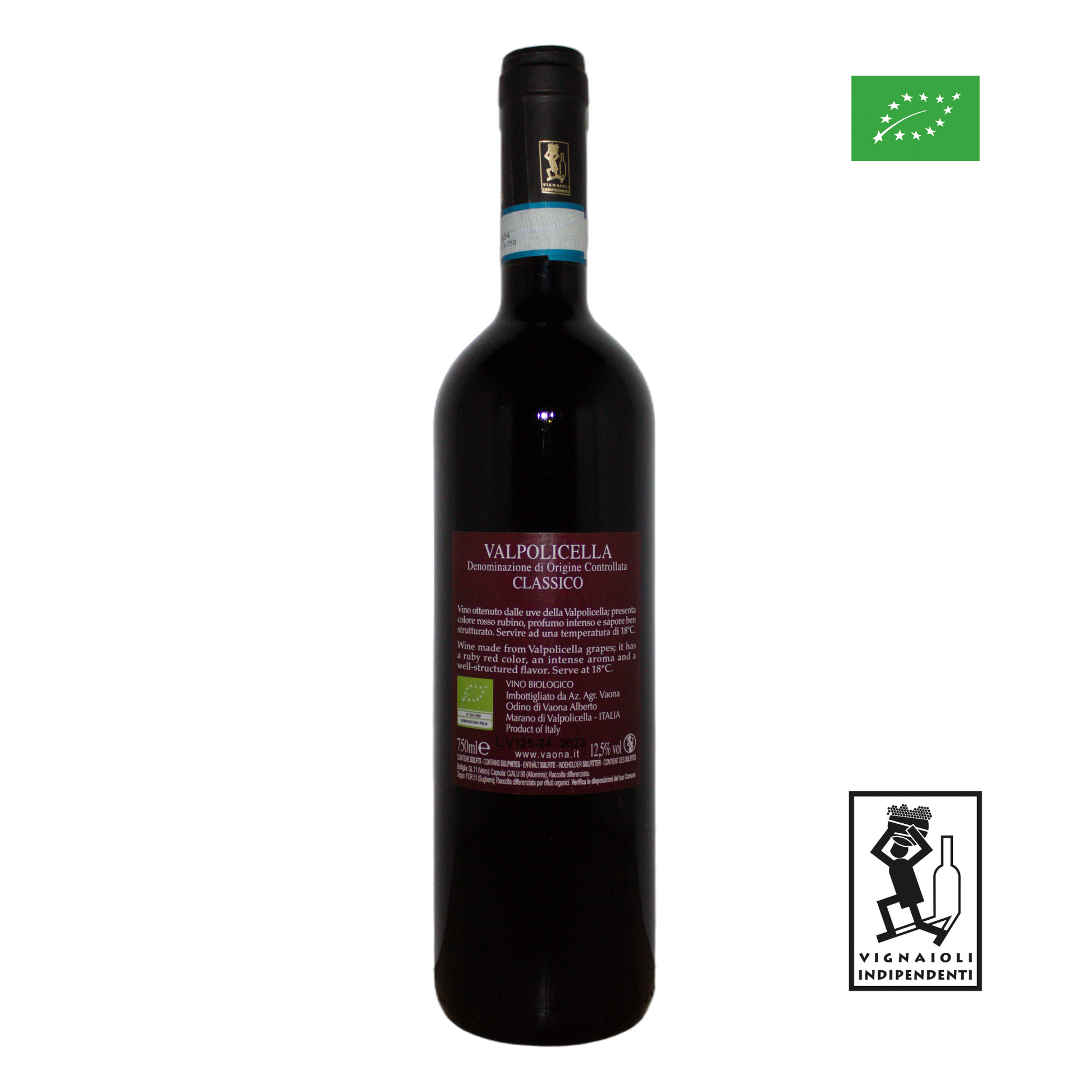 Technical back label for Vaona Valpolicella Cassico DOC 2023