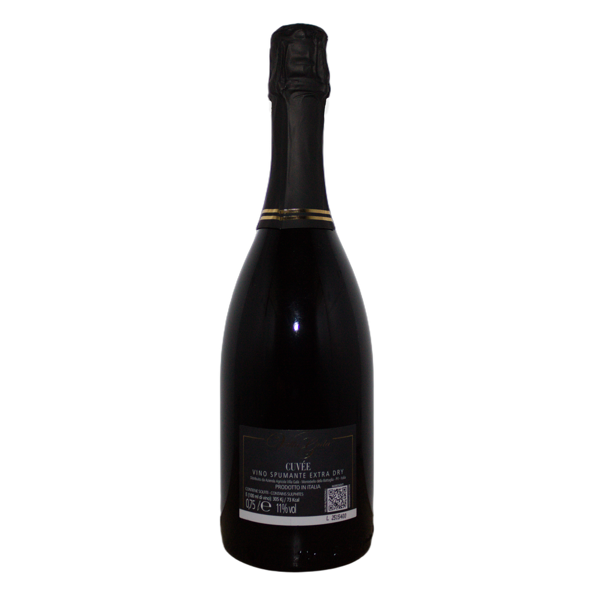 Technical back label for Villa Galà Cuvée Extra Dry - Wine facts and nutrition