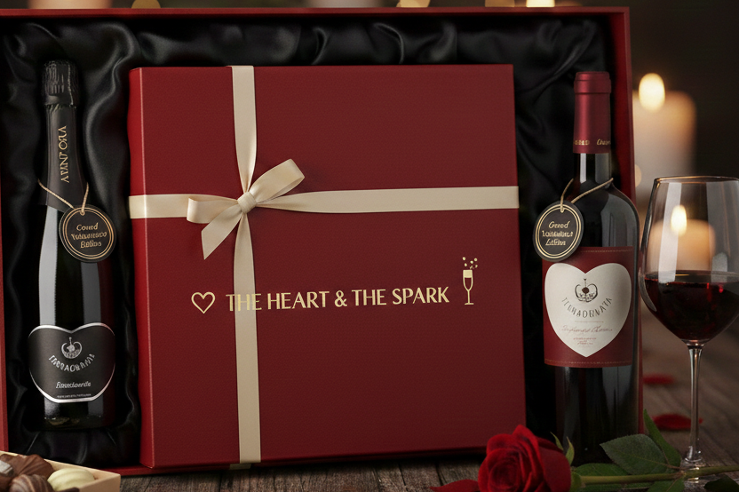 The Heart & The Spark Valentine's wine duo featuring Terra Donata Franciacorta and Sebino Rosso. A perfect gift idea for a romantic dinner at home (Gift box not included)