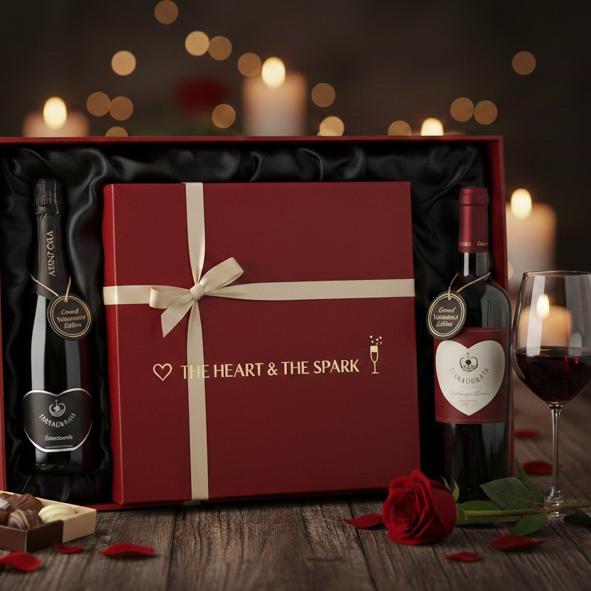 The Heart & The Spark Valentine's wine duo featuring Terra Donata Franciacorta and Sebino Rosso. A perfect gift idea for a romantic dinner at home (Gift box not included)